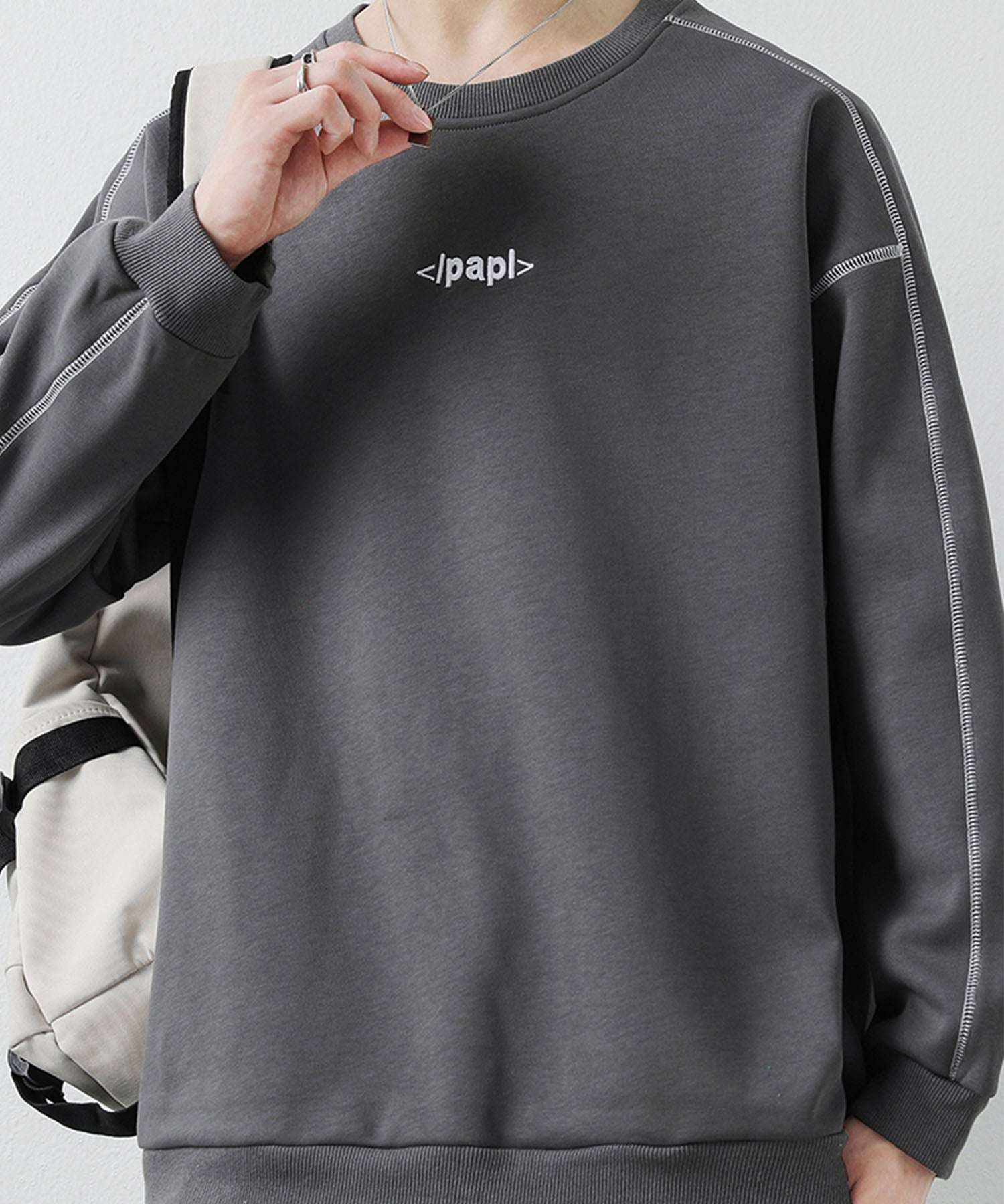 アイモハ aimoha aimoha MEN/ステッチデザイン クルーネックスウェット/Stitch design crew neck sweatshirt （グレー） グレー
