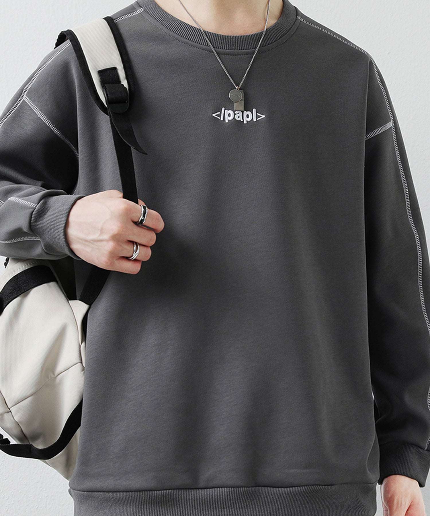 アイモハ aimoha aimoha MEN/ステッチデザイン クルーネックスウェット/Stitch design crew neck sweatshirt （グレー） グレー