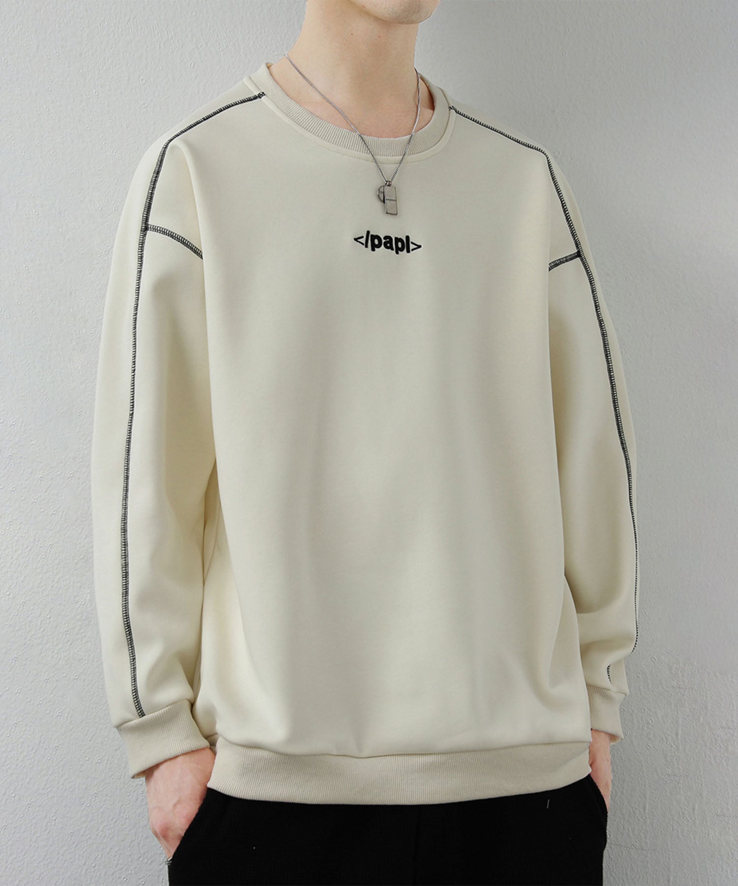 アイモハ aimoha aimoha MEN/ステッチデザイン クルーネックスウェット/Stitch design crew neck sweatshirt （オフホワイト） オフホワイト