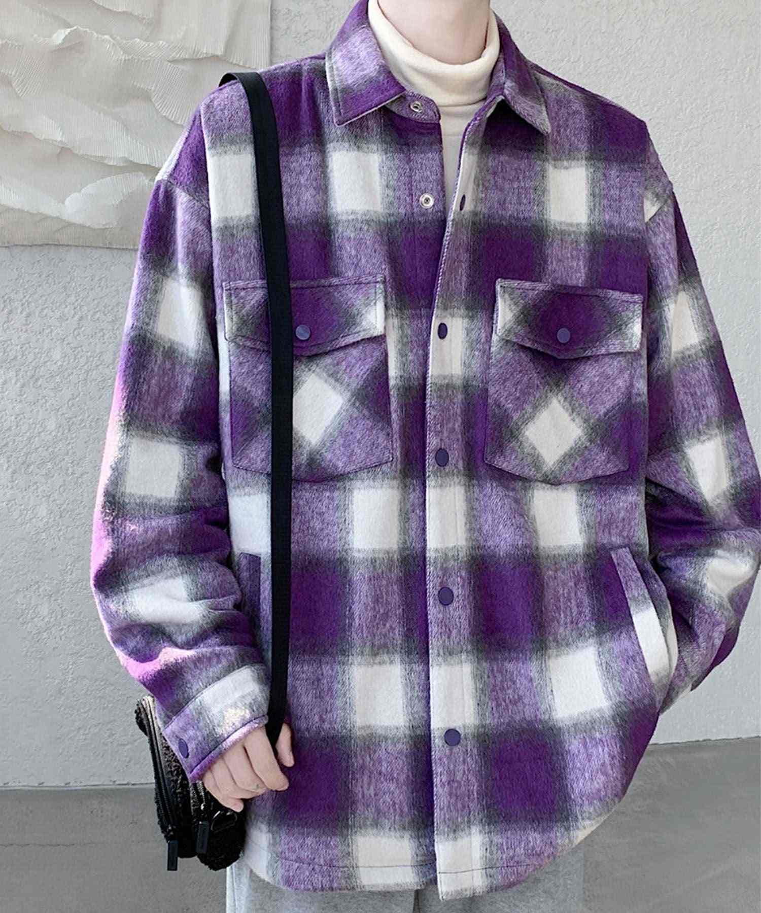 アイモハ aimoha aimoha MEN/チェック柄CPOシャツジャケット/Checked CPO shirt jacket （パープル） パープル