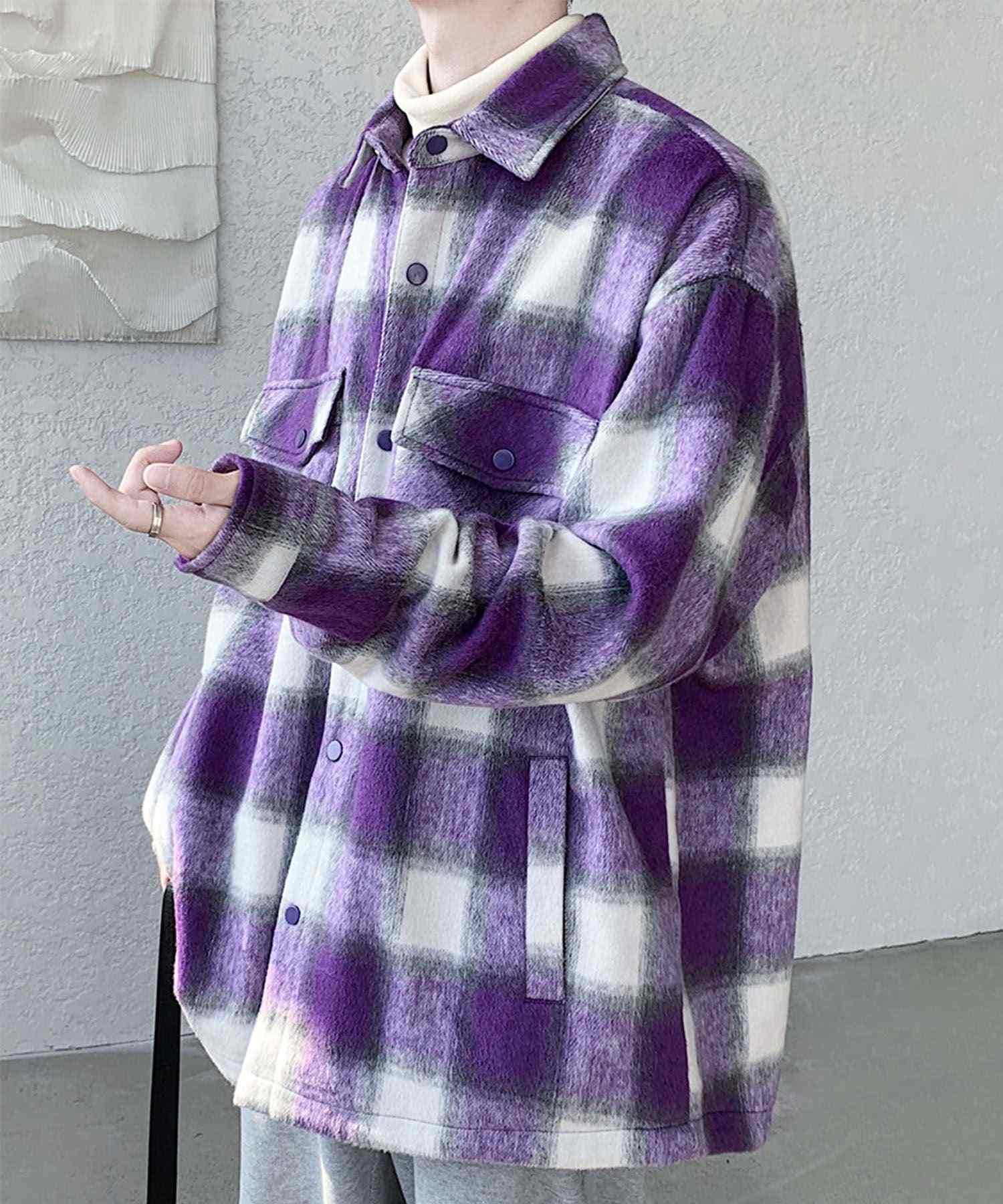 アイモハ aimoha aimoha MEN/チェック柄CPOシャツジャケット/Checked CPO shirt jacket （パープル） パープル