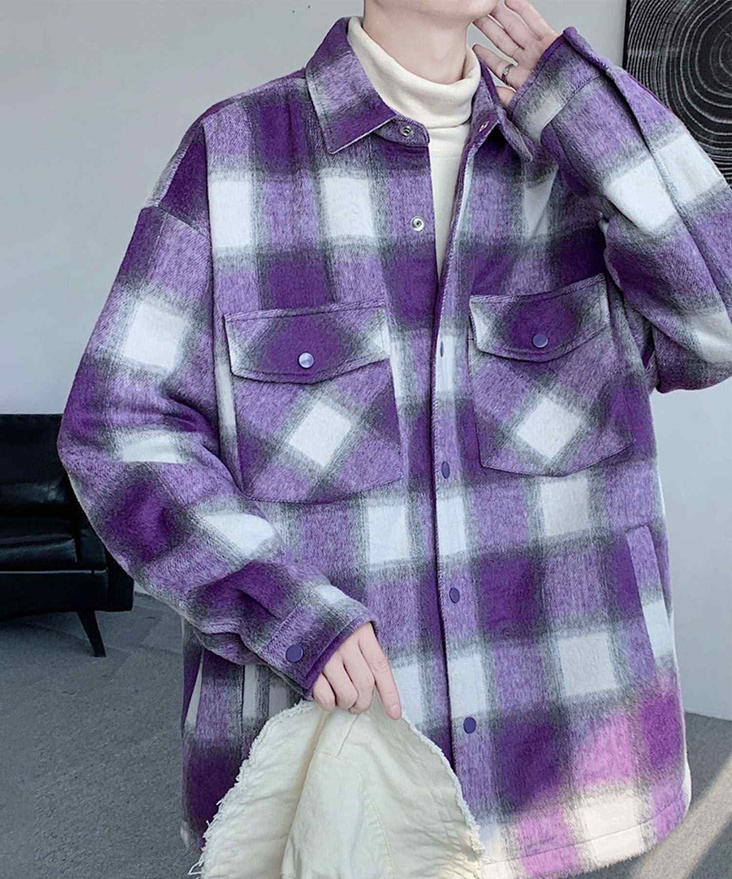 アイモハ aimoha aimoha MEN/チェック柄CPOシャツジャケット/Checked CPO shirt jacket （パープル） パープル