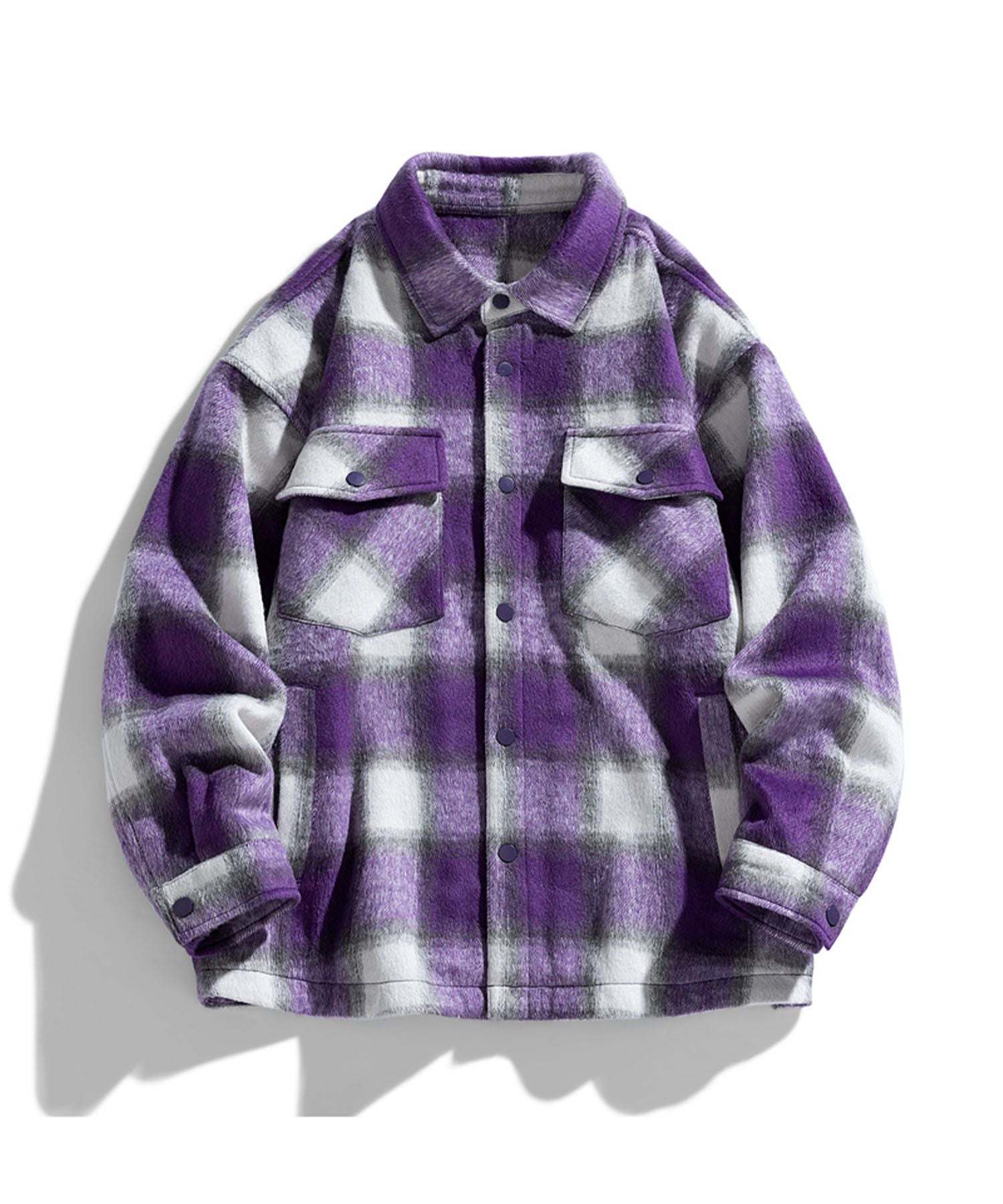 アイモハ aimoha aimoha MEN/チェック柄CPOシャツジャケット/Checked CPO shirt jacket （パープル） パープル