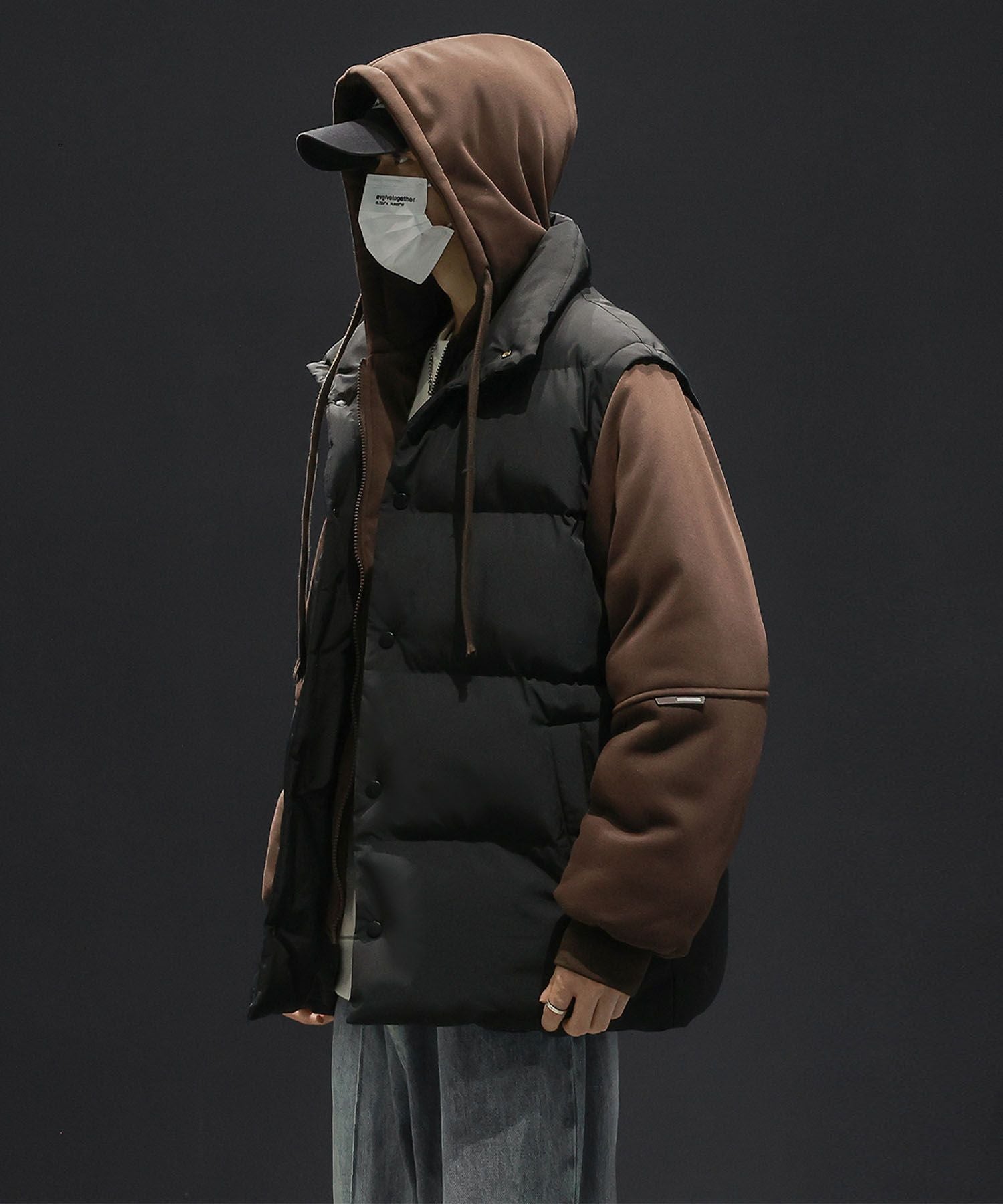 アイモハ aimoha aimoha MEN/中綿ベスト付きフーディー/Hoodie with padded vest （ブラック） ブラック