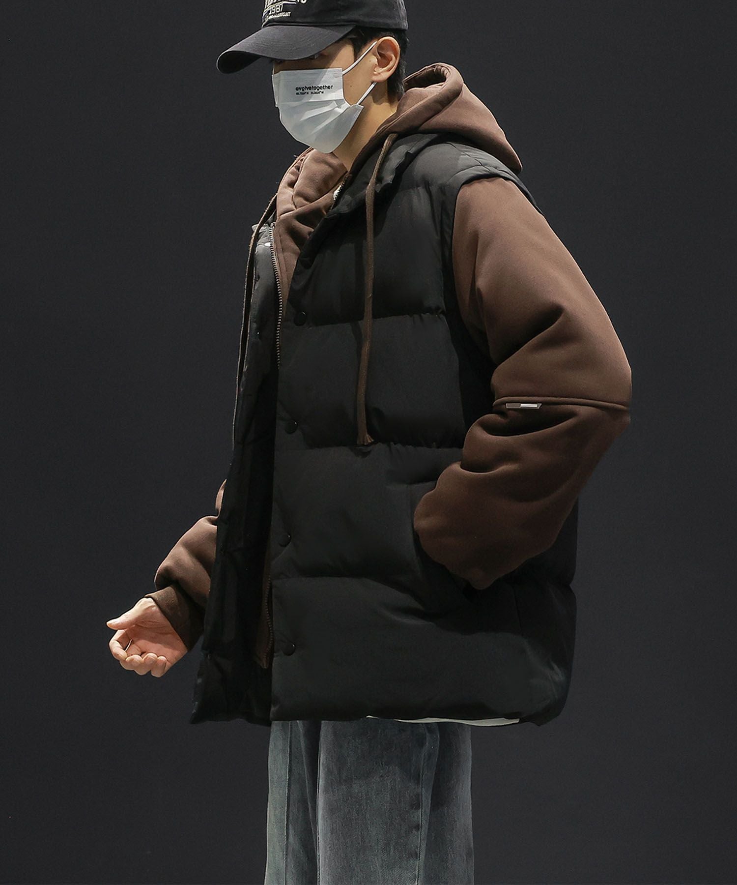 アイモハ aimoha aimoha MEN/中綿ベスト付きフーディー/Hoodie with padded vest （ブラック） ブラック