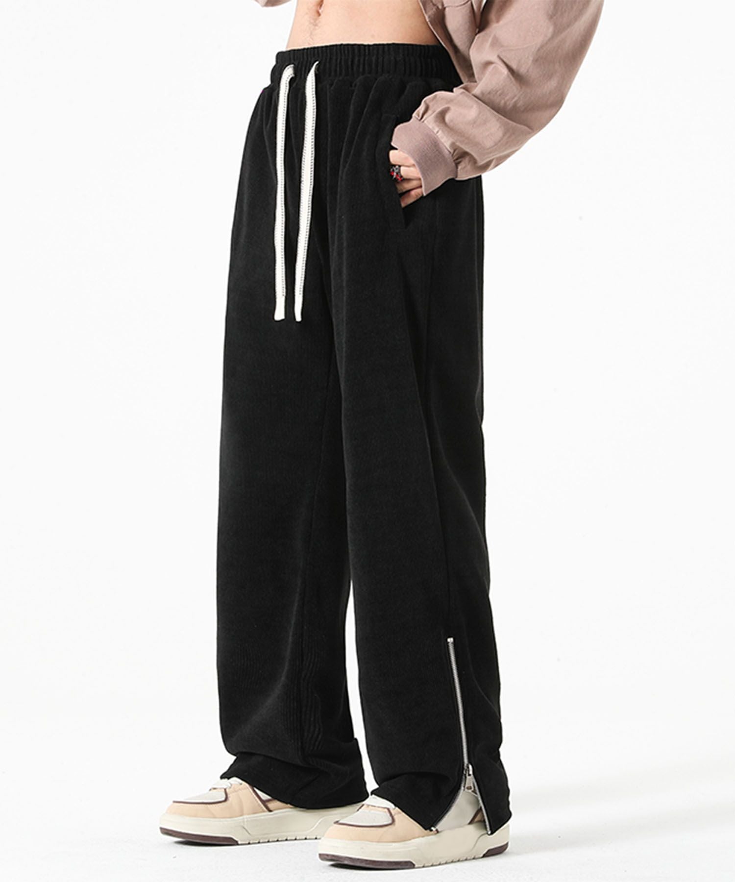 アイモハ aimoha aimoha MEN/裾ファスナー付き コーデュロイライクパンツ/Corduroy-style pants with zippered cuffs （ブラック） ブラック
