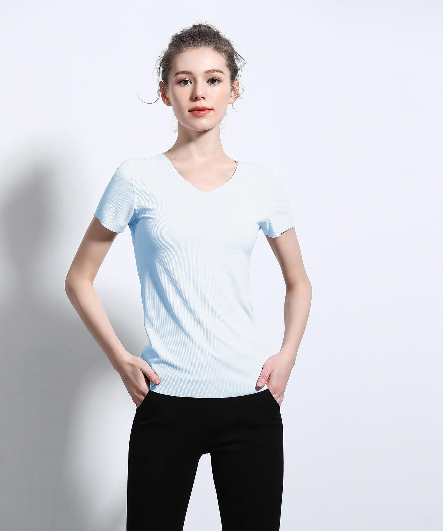アイモハ aimoha シームレスインナー[AIR COOL] Vネック リブ半袖Tシャツ