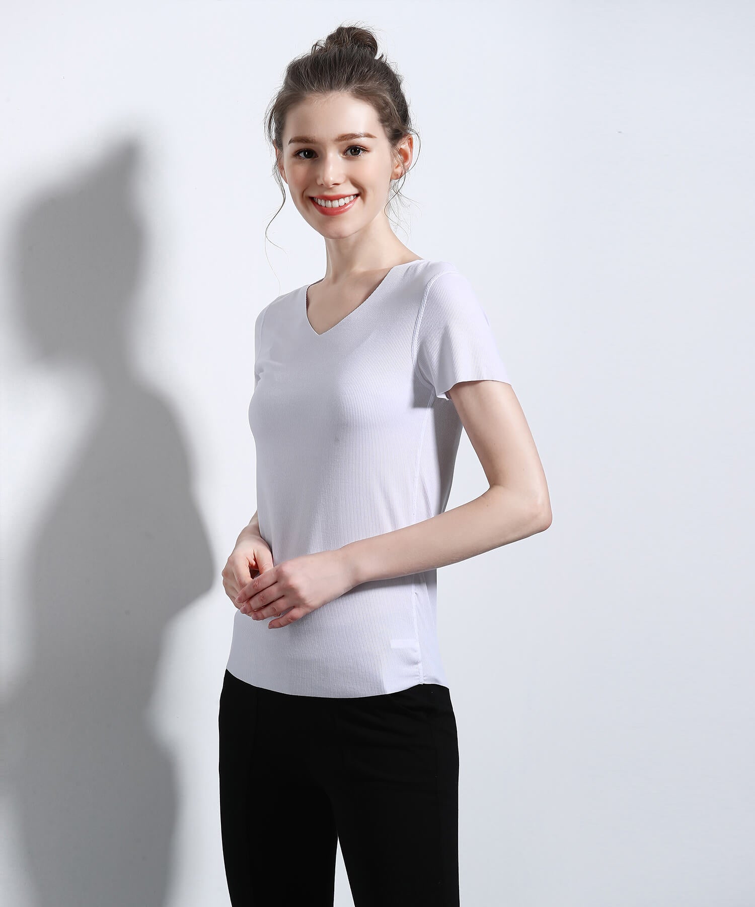 アイモハ aimoha シームレスインナー[AIR COOL] Vネック リブ半袖Tシャツ