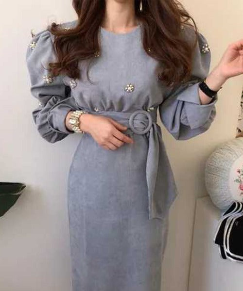 アイモハ aimoha Jasmine Grandiflorum【Jasmine】パールビジューいっぱい☆コーデュロイタイトワンピース