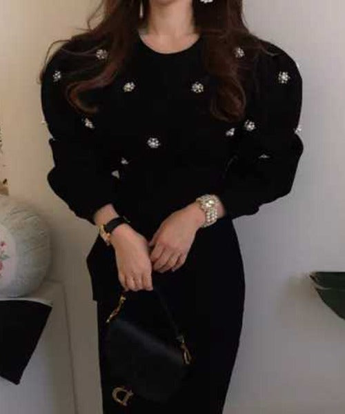 アイモハ aimoha Jasmine Grandiflorum【Jasmine】パールビジューいっぱい☆コーデュロイタイトワンピース