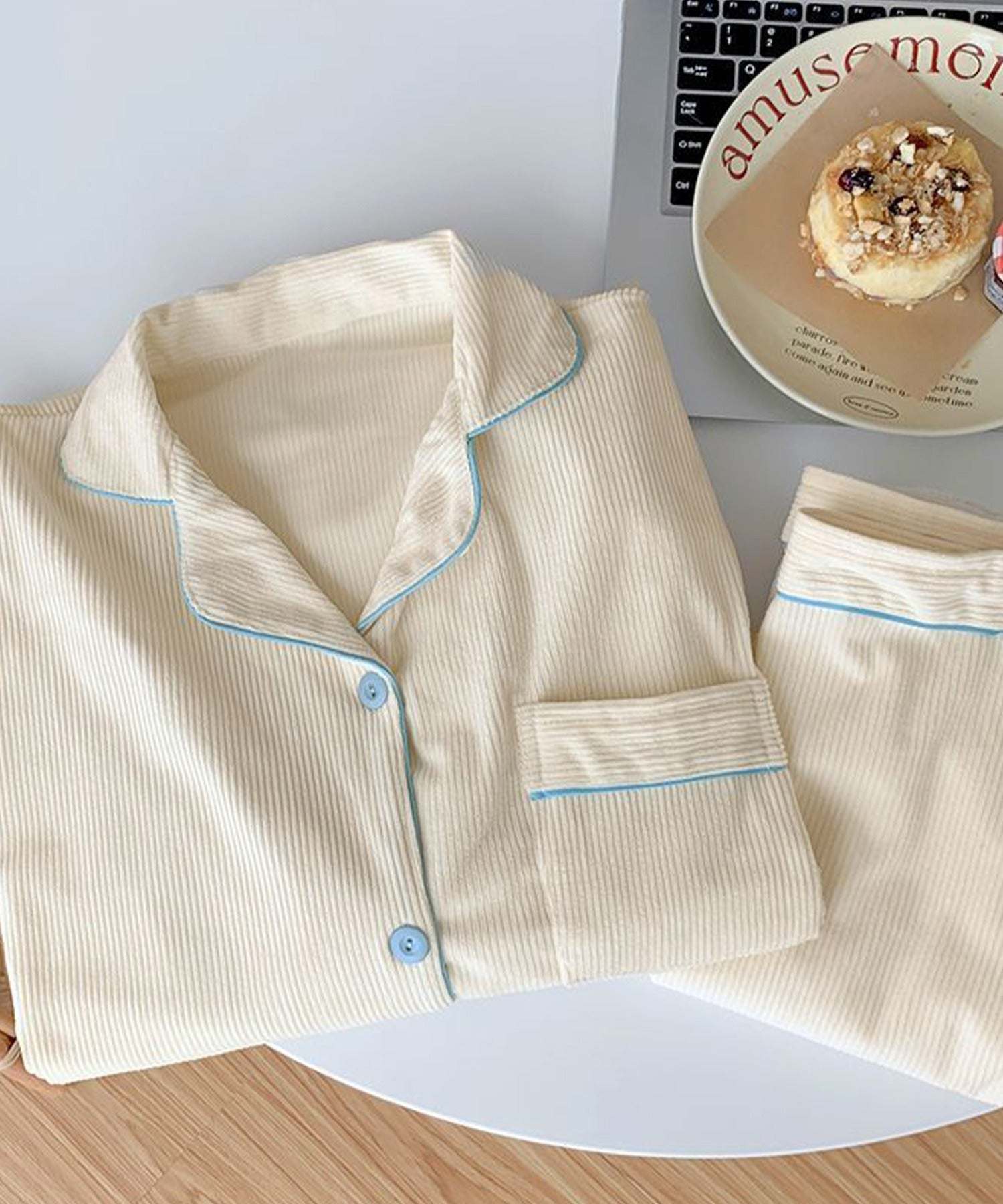 アイモハ aimoha 秋冬2点セット コ一デュロイ長袖シャツ＆ロングパンツ ルームウェア