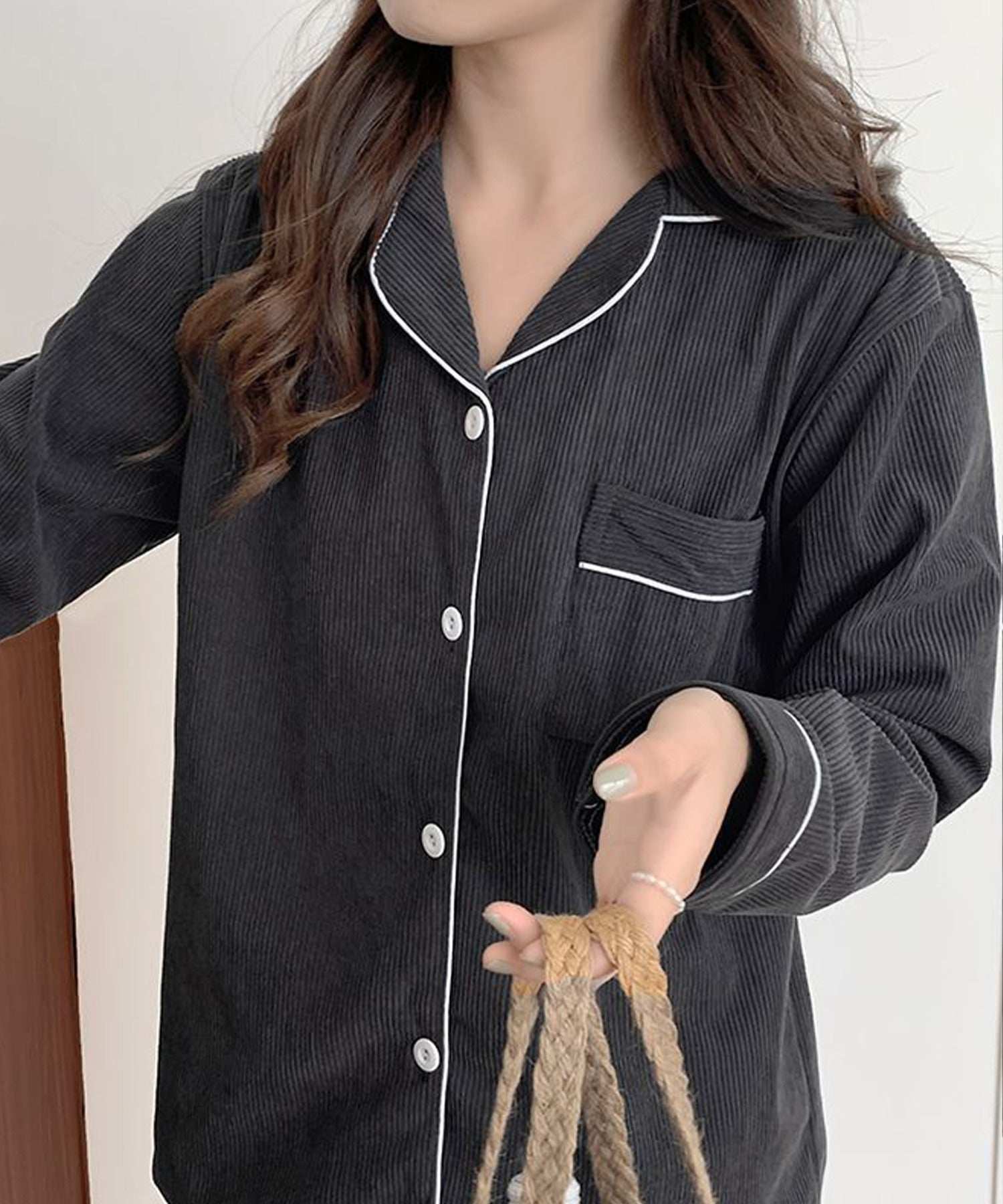 アイモハ aimoha 秋冬2点セット コ一デュロイ長袖シャツ＆ロングパンツ ルームウェア