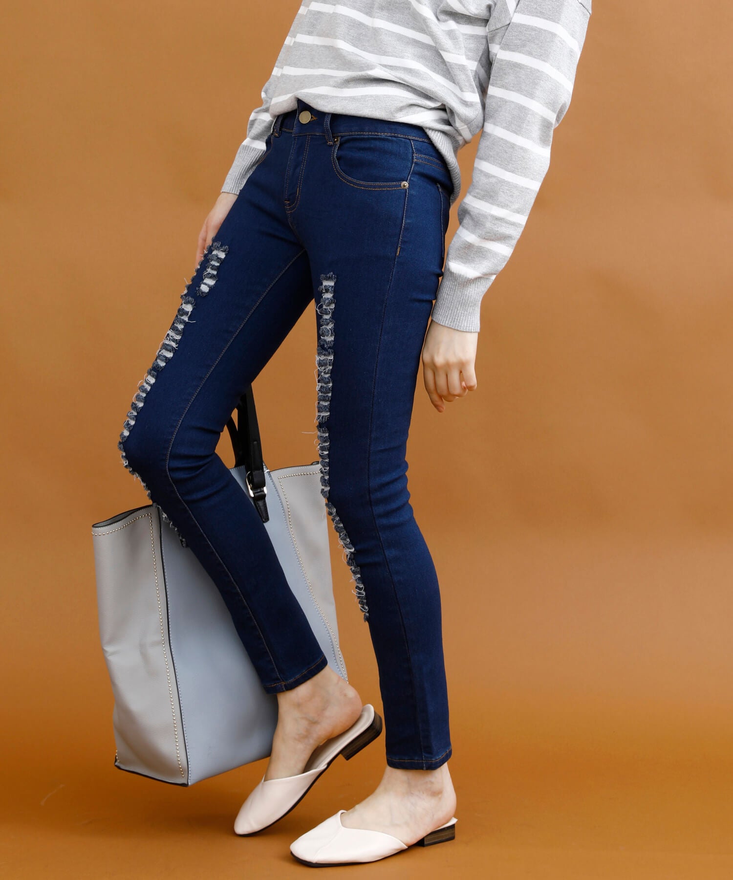 アイモハ aimoha クラッシュストレッチデニム （NAVY） NAVY