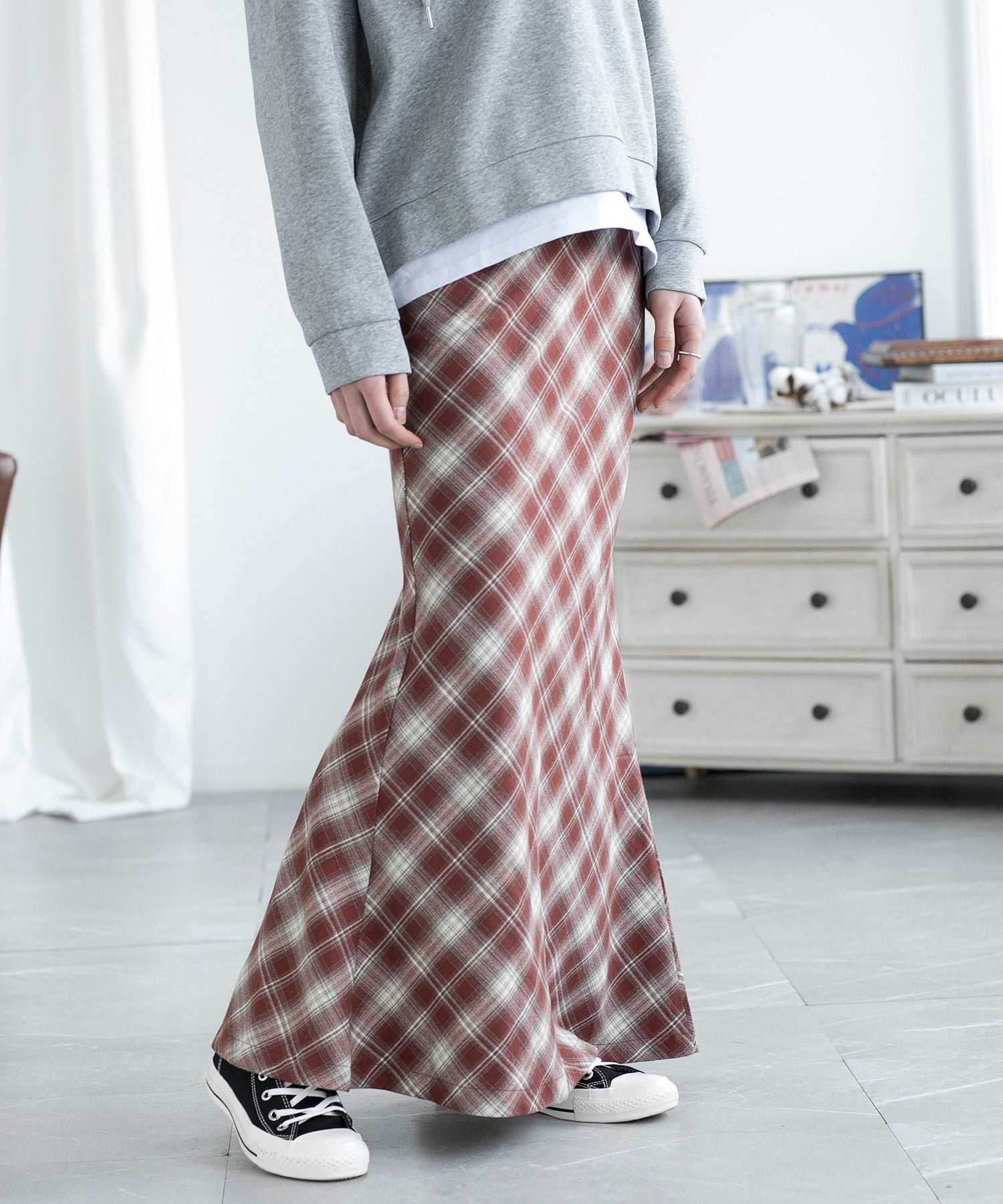 aimoha check pattern mermaid skirt