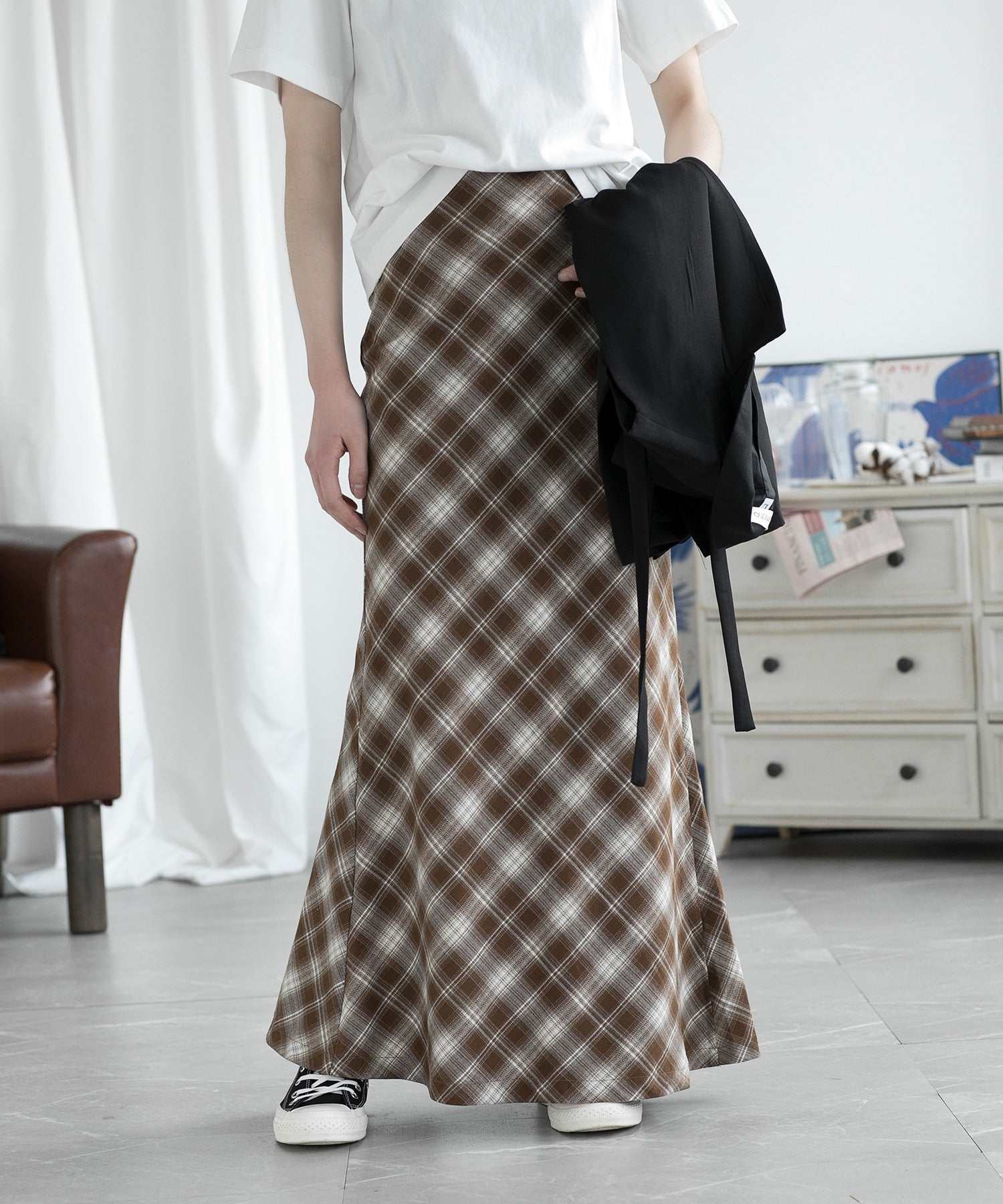 aimoha check pattern mermaid skirt