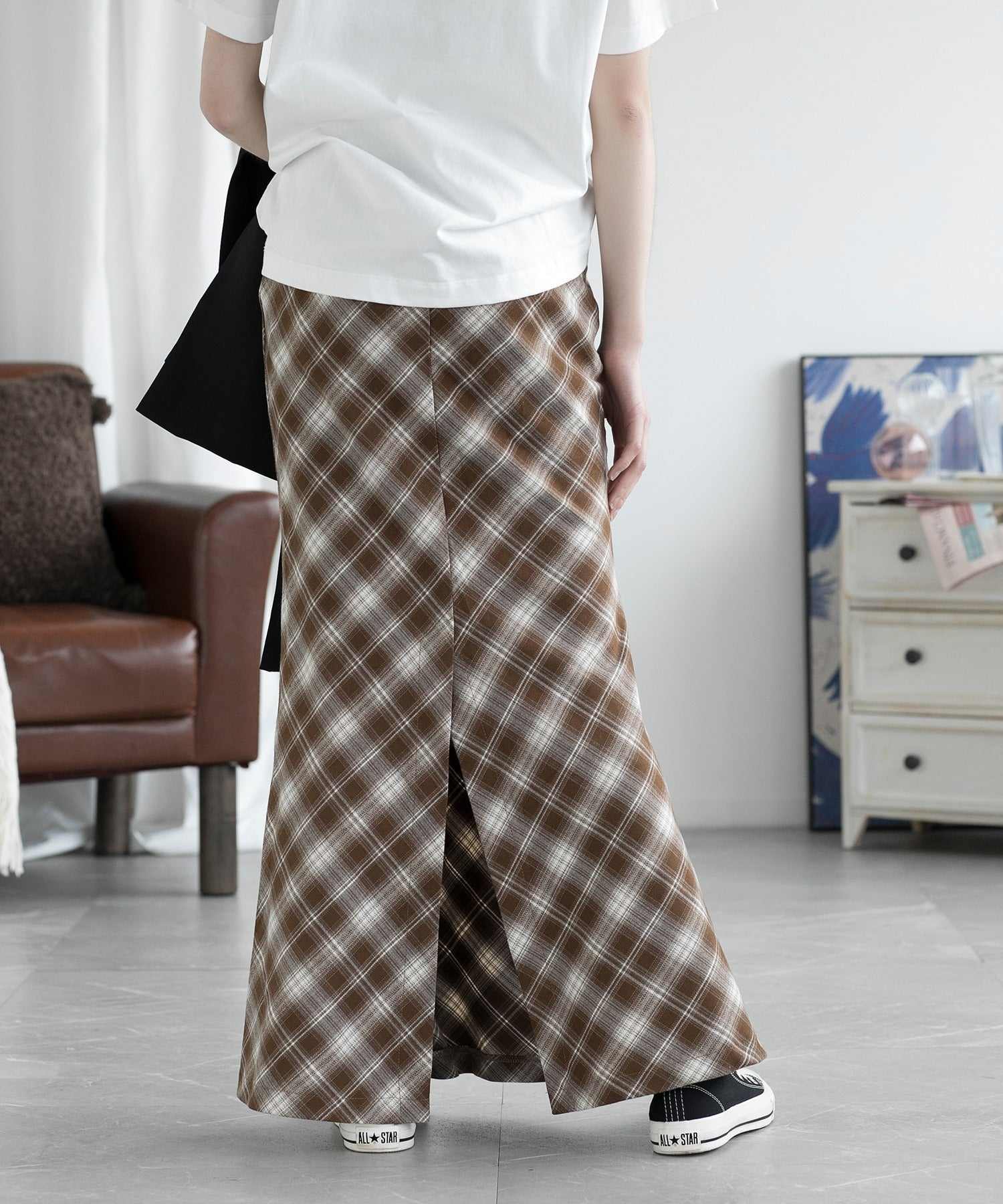 aimoha check pattern mermaid skirt