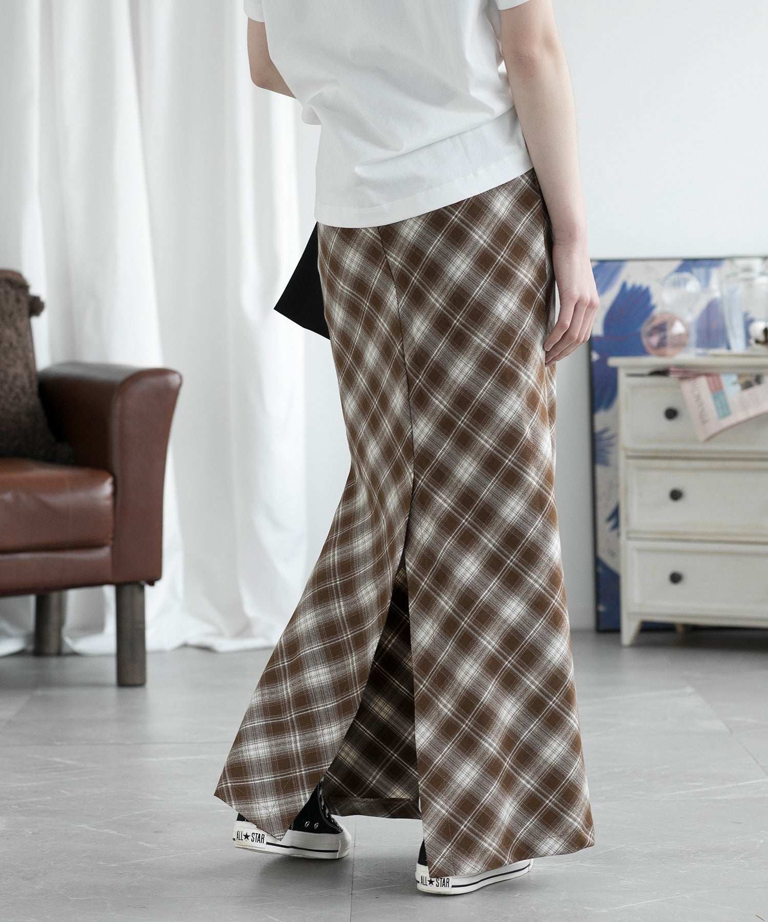 aimoha check pattern mermaid skirt