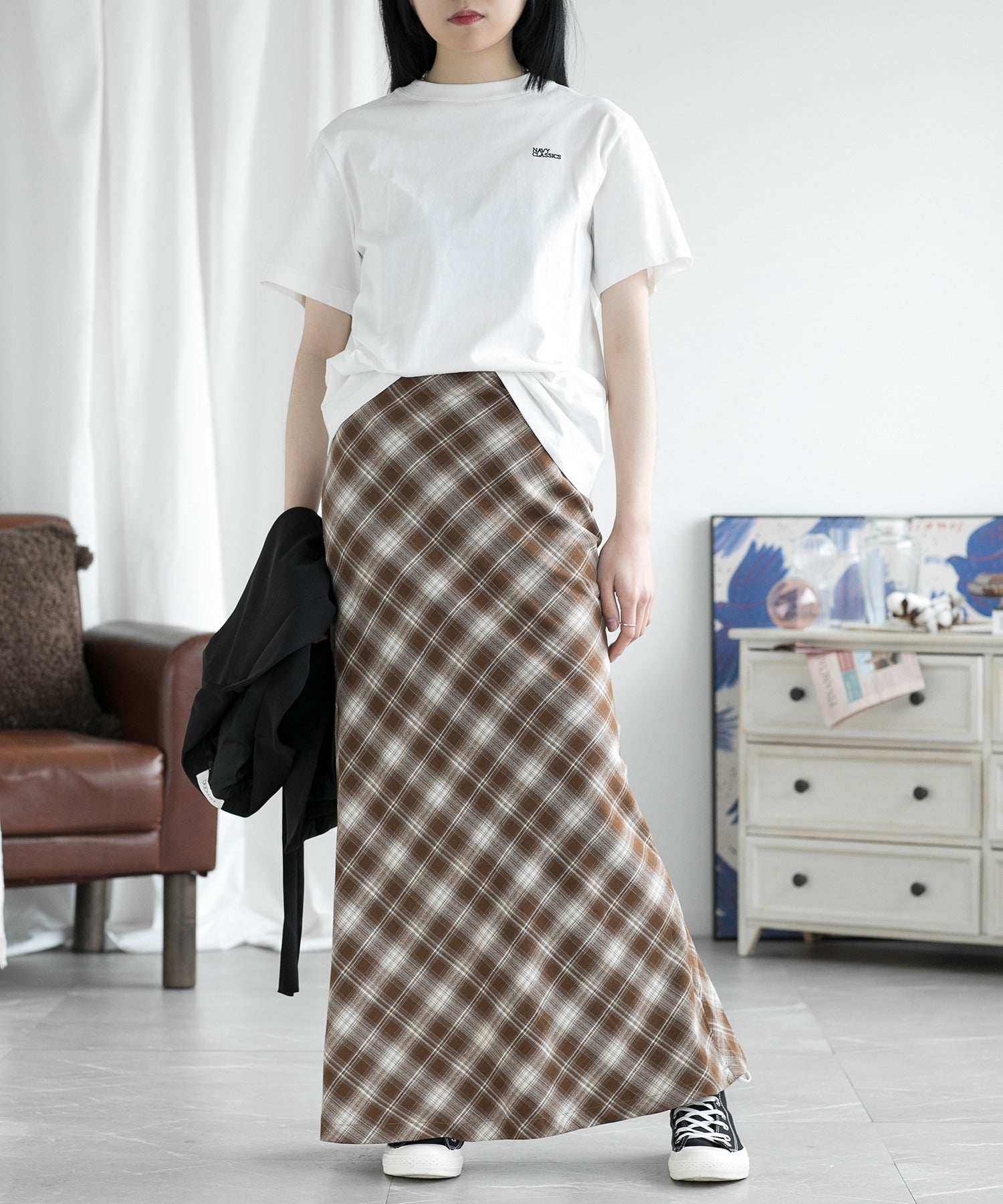 aimoha check pattern mermaid skirt