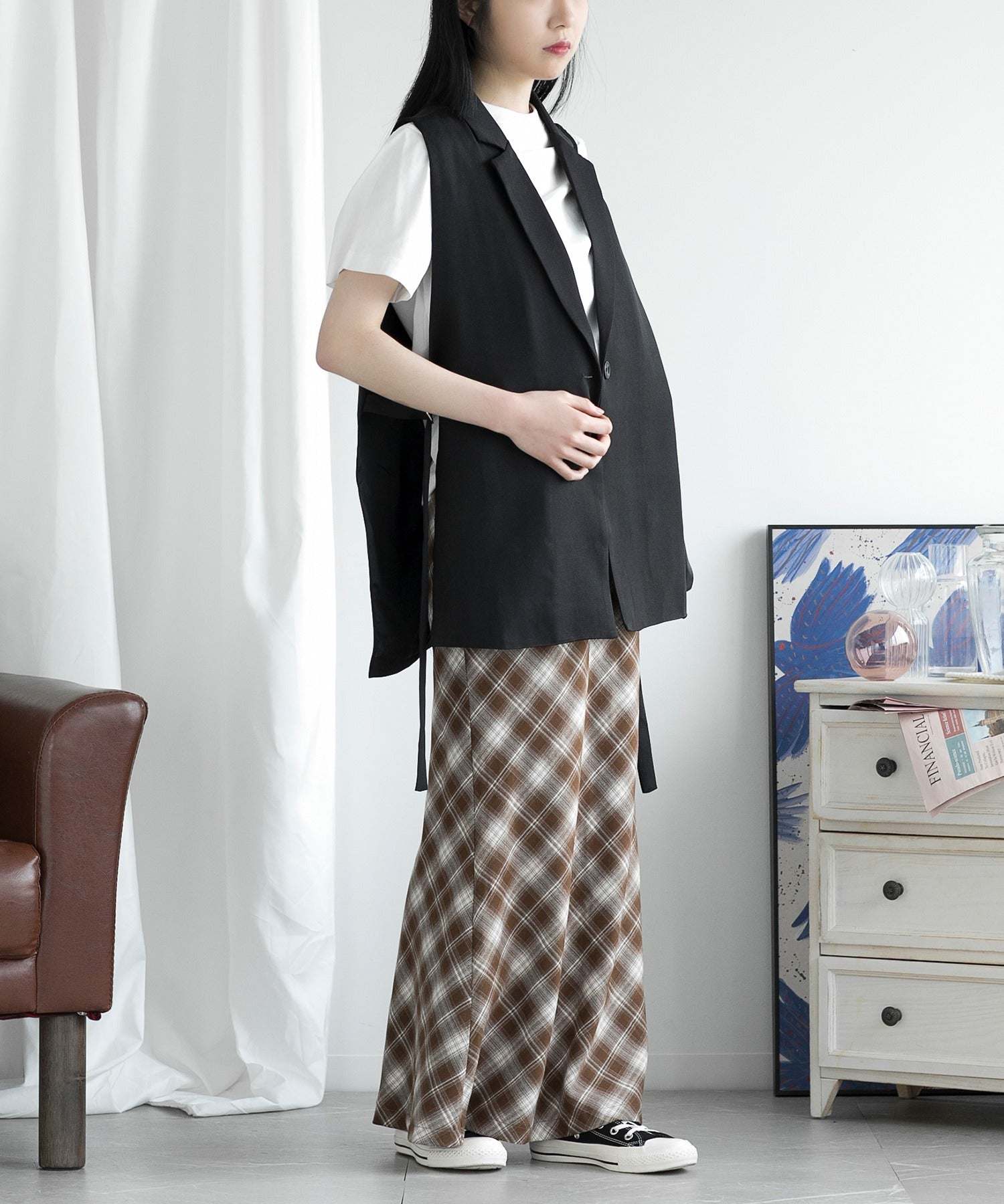 aimoha check pattern mermaid skirt
