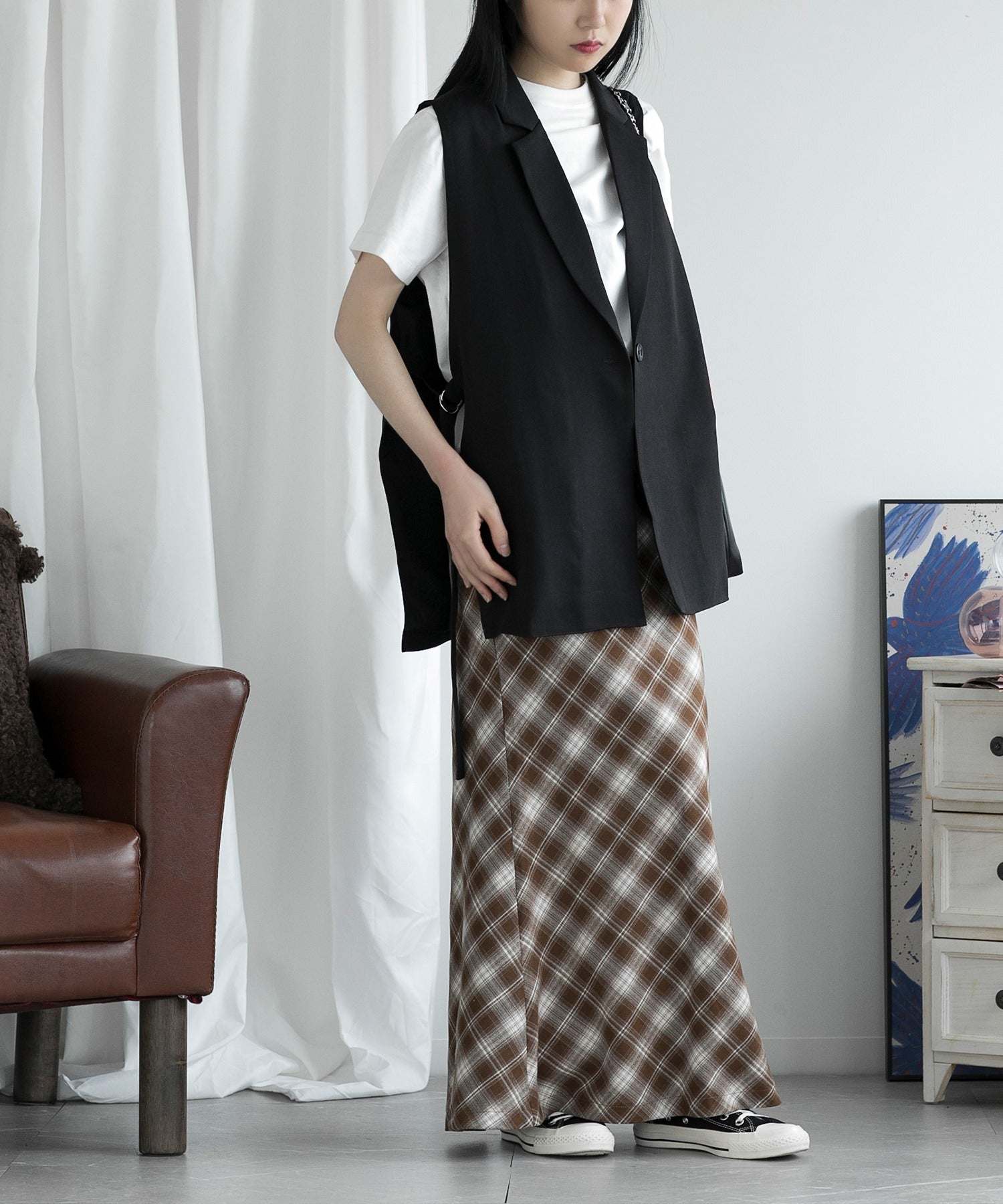 aimoha check pattern mermaid skirt