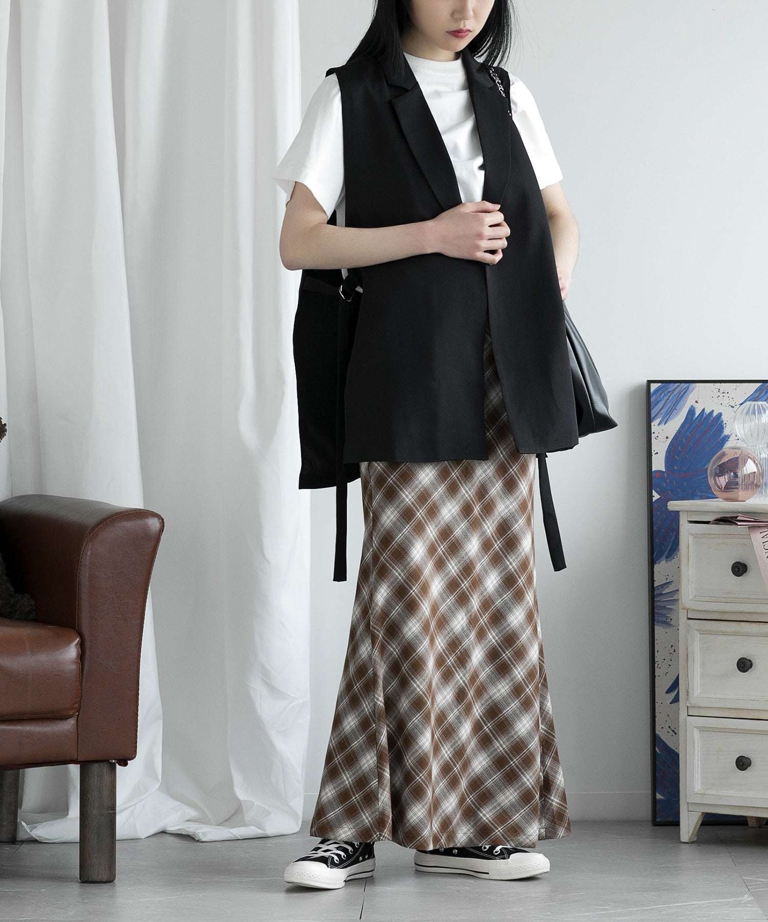 aimoha check pattern mermaid skirt