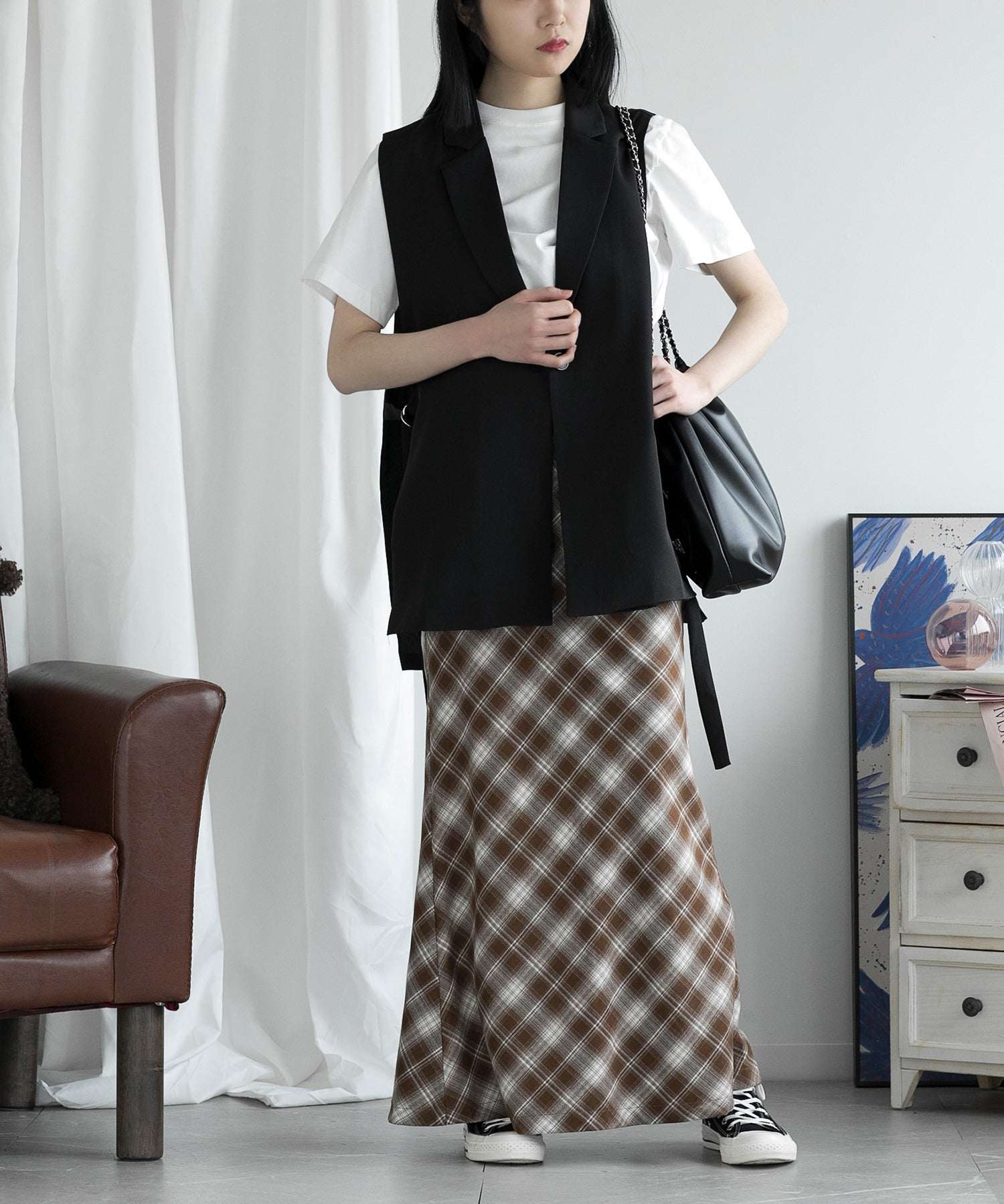 aimoha check pattern mermaid skirt