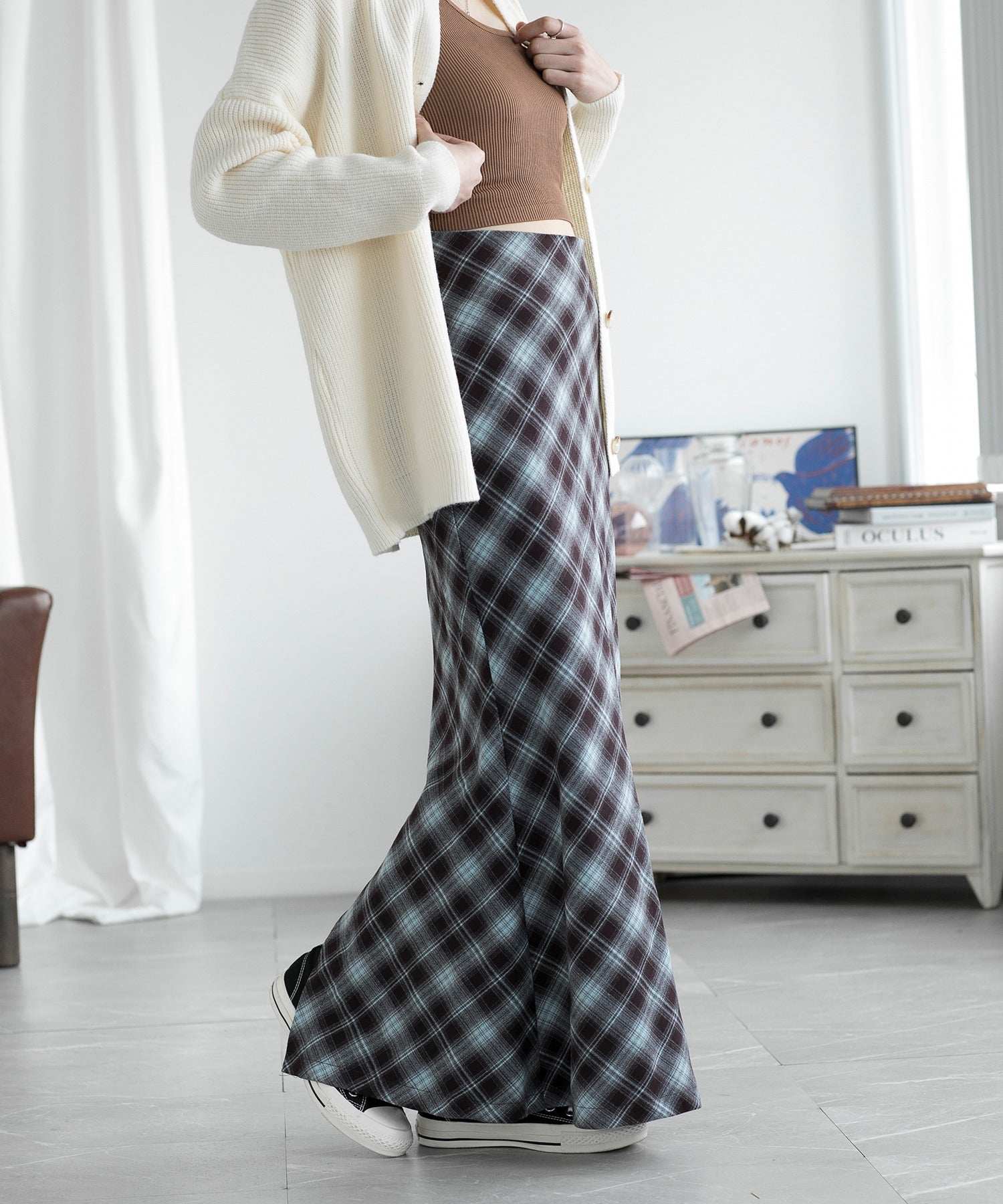 aimoha check pattern mermaid skirt