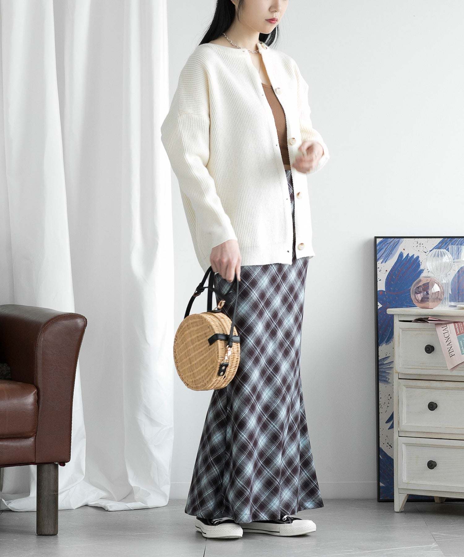 aimoha check pattern mermaid skirt