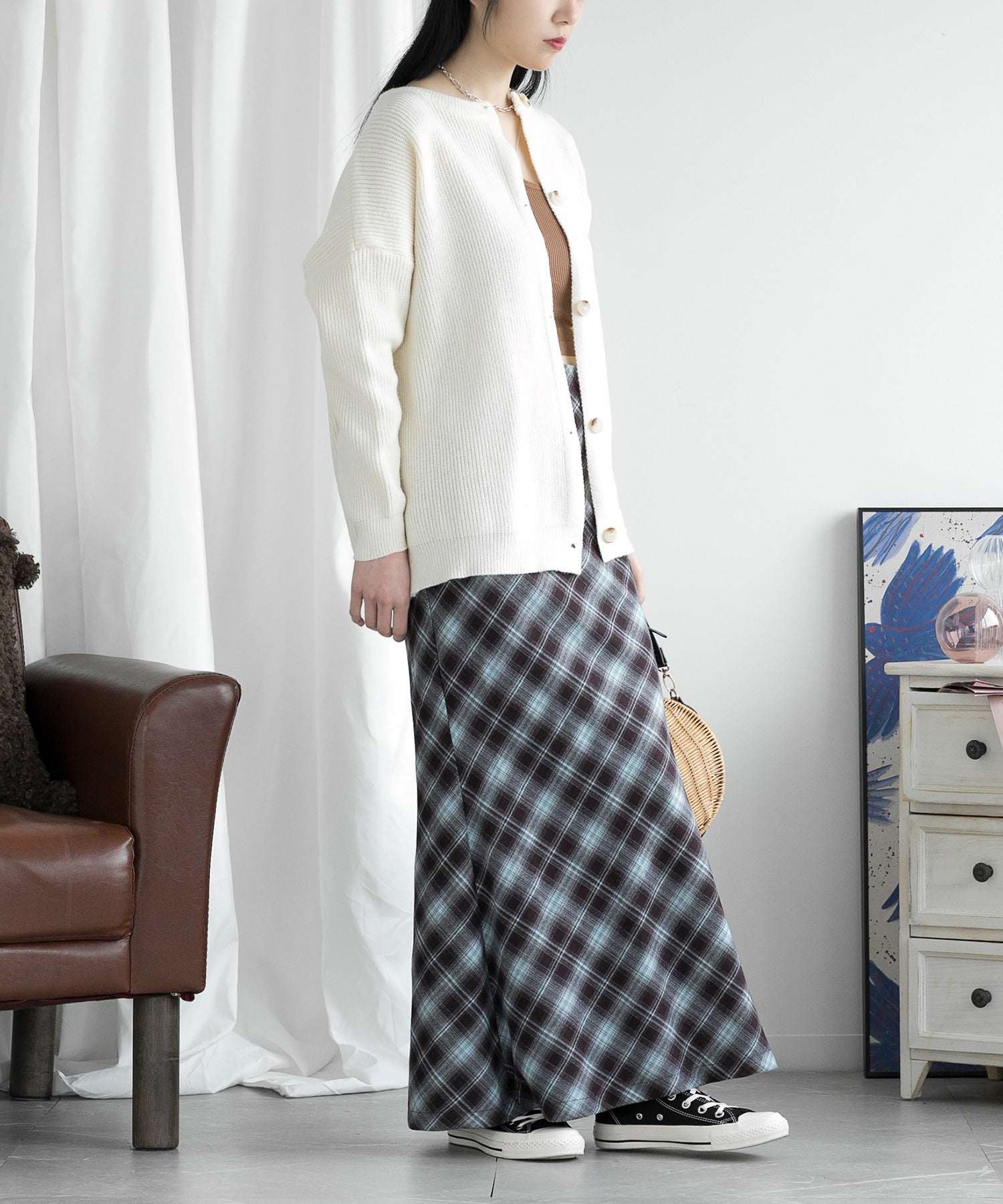 aimoha check pattern mermaid skirt