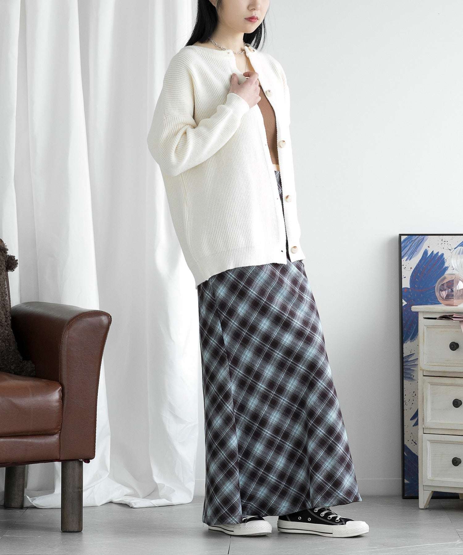 aimoha check pattern mermaid skirt