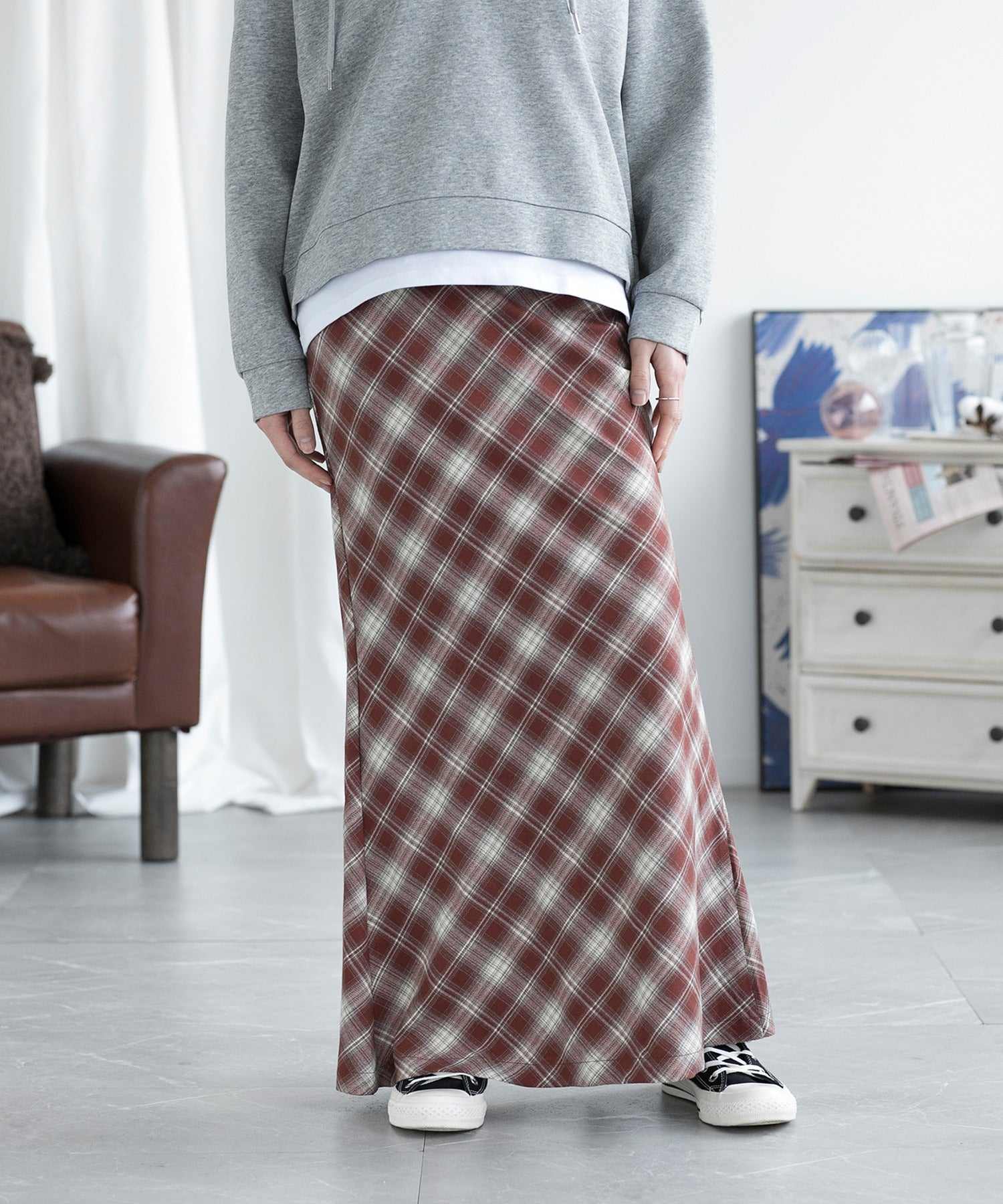 aimoha check pattern mermaid skirt