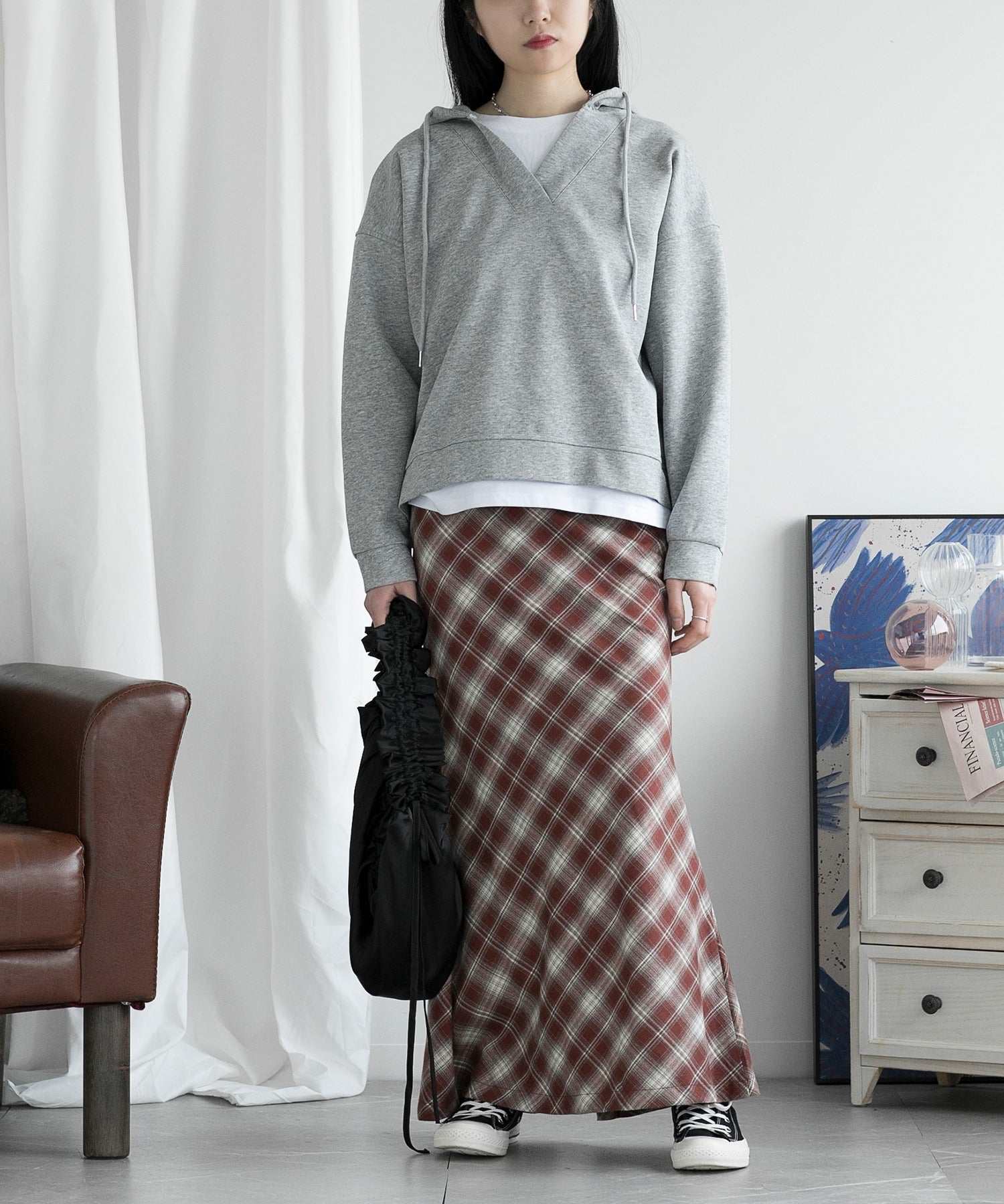aimoha check pattern mermaid skirt
