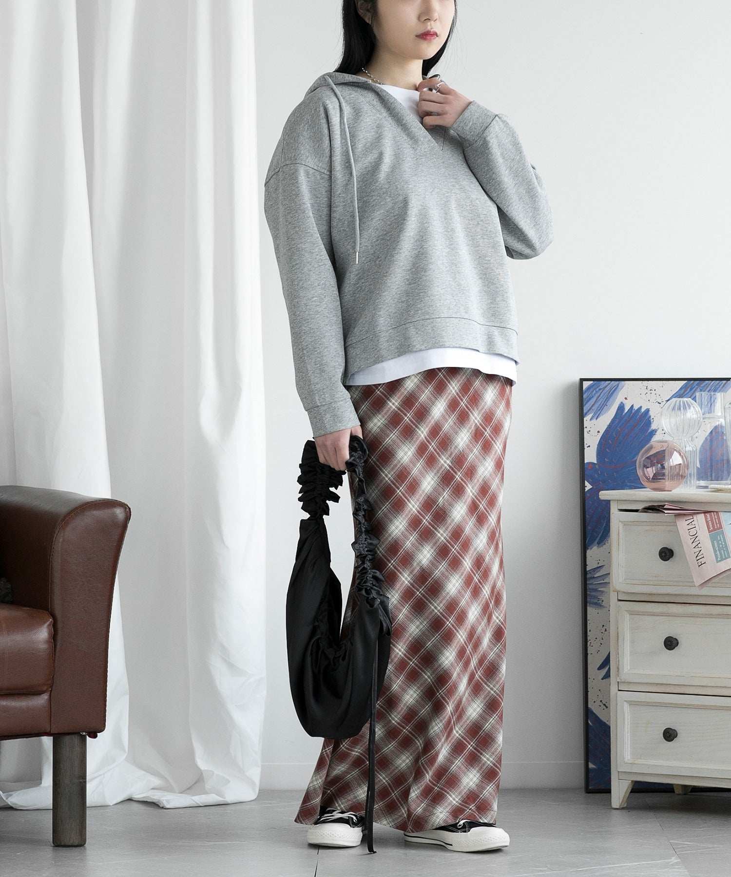 aimoha check pattern mermaid skirt