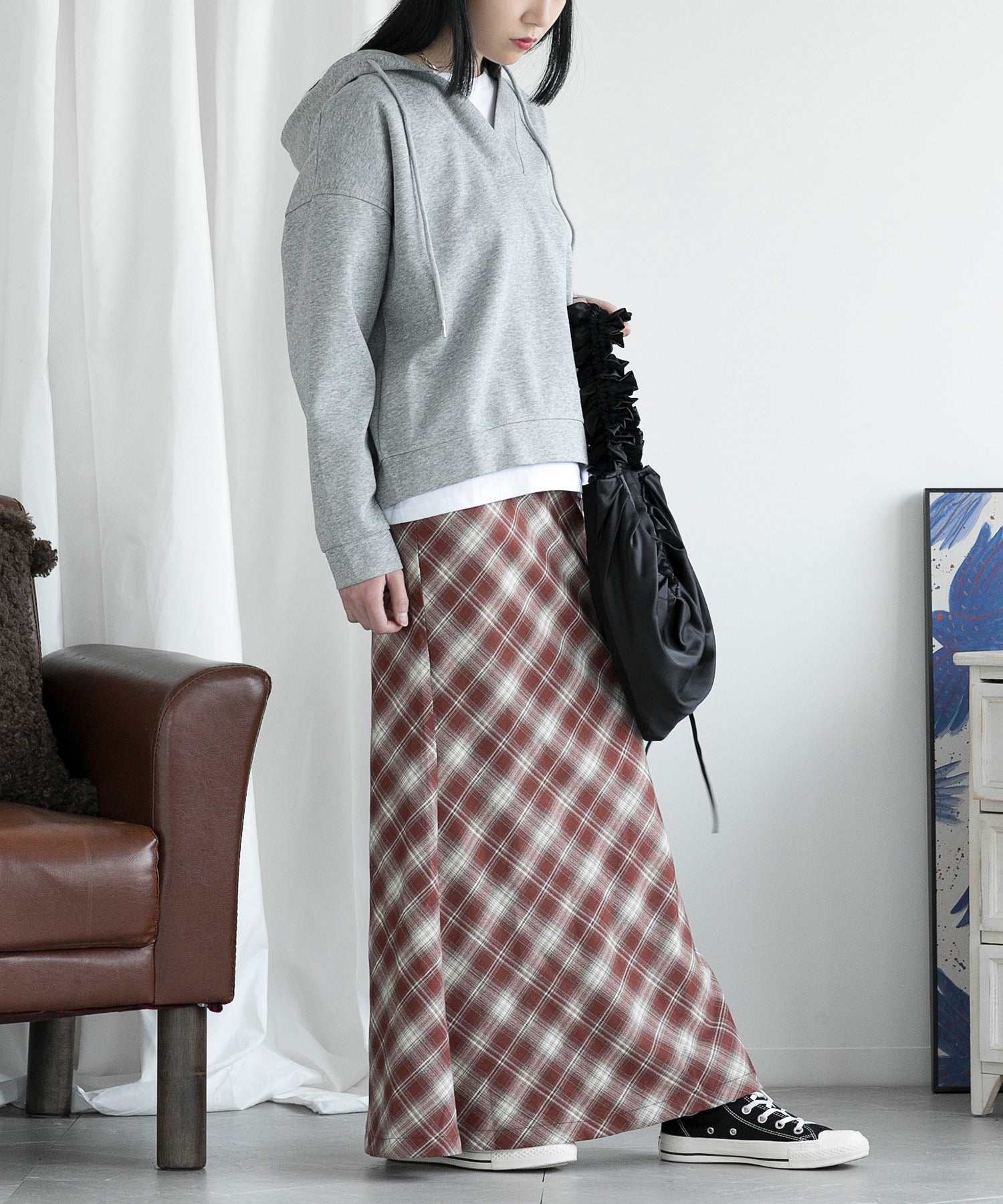 aimoha check pattern mermaid skirt