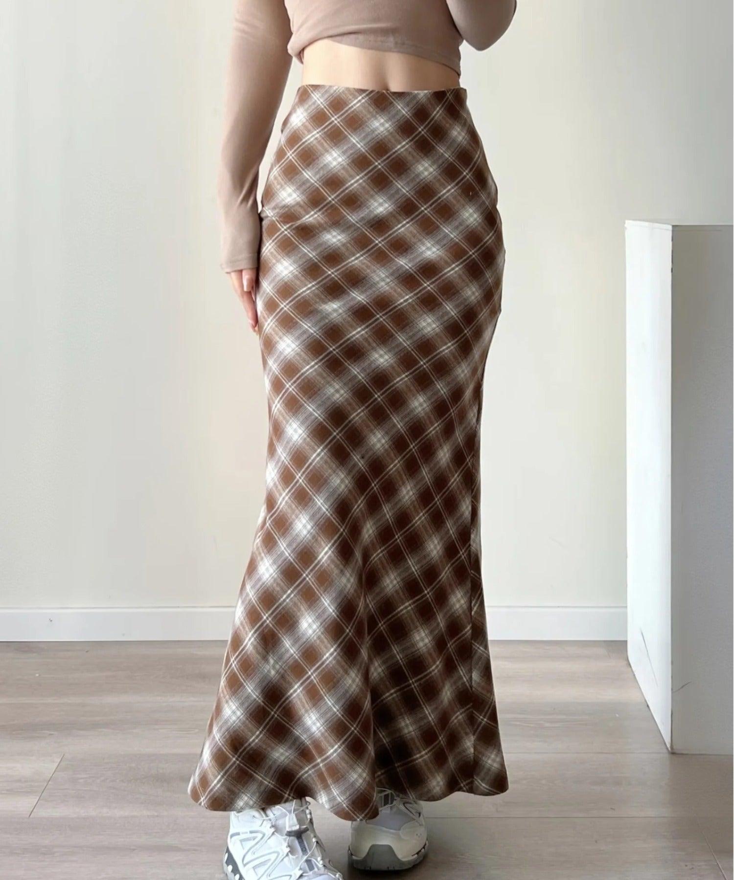 aimoha check pattern mermaid skirt