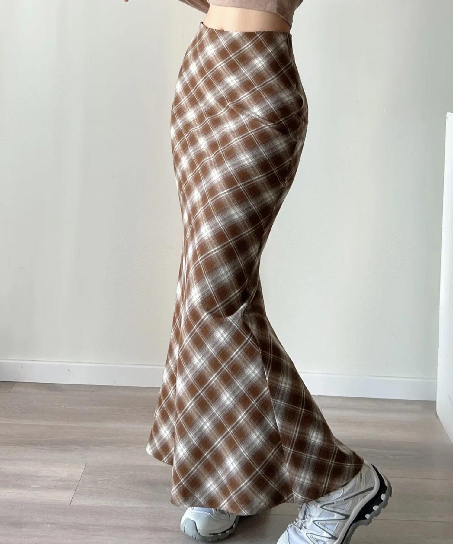 aimoha check pattern mermaid skirt