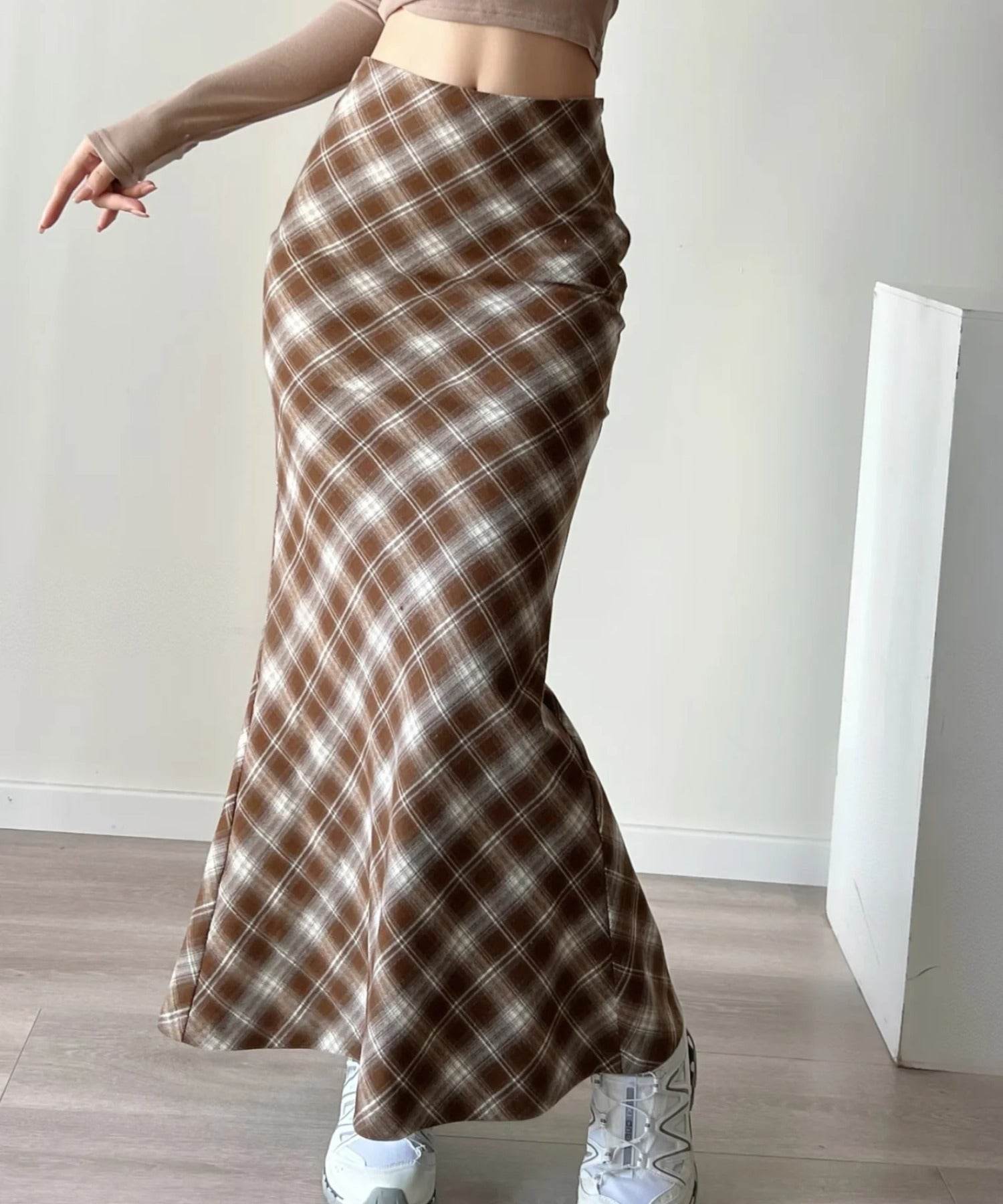 aimoha check pattern mermaid skirt