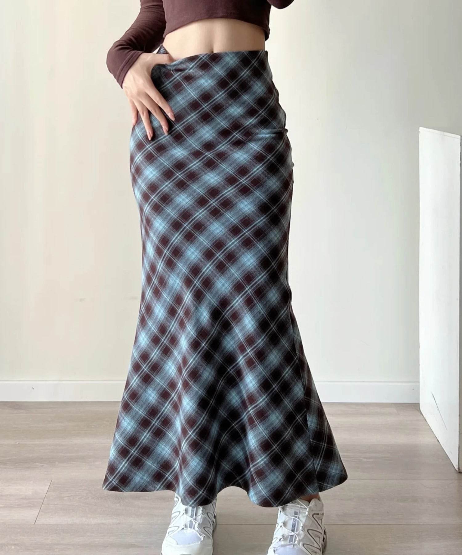 aimoha check pattern mermaid skirt
