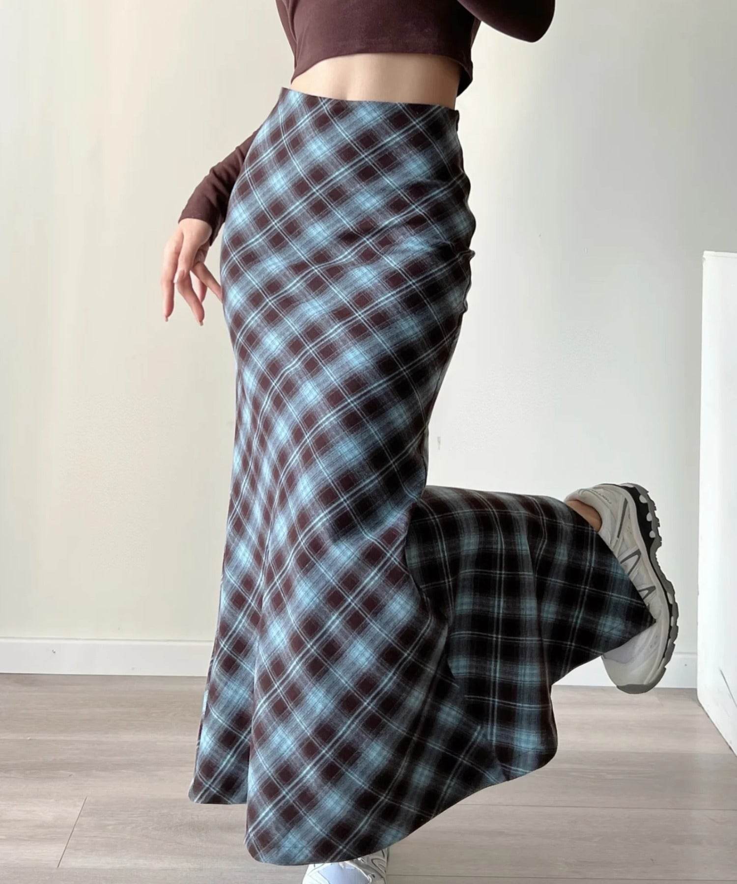 aimoha check pattern mermaid skirt