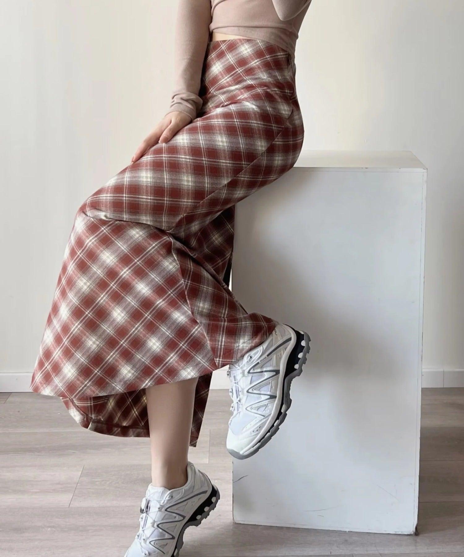 aimoha check pattern mermaid skirt