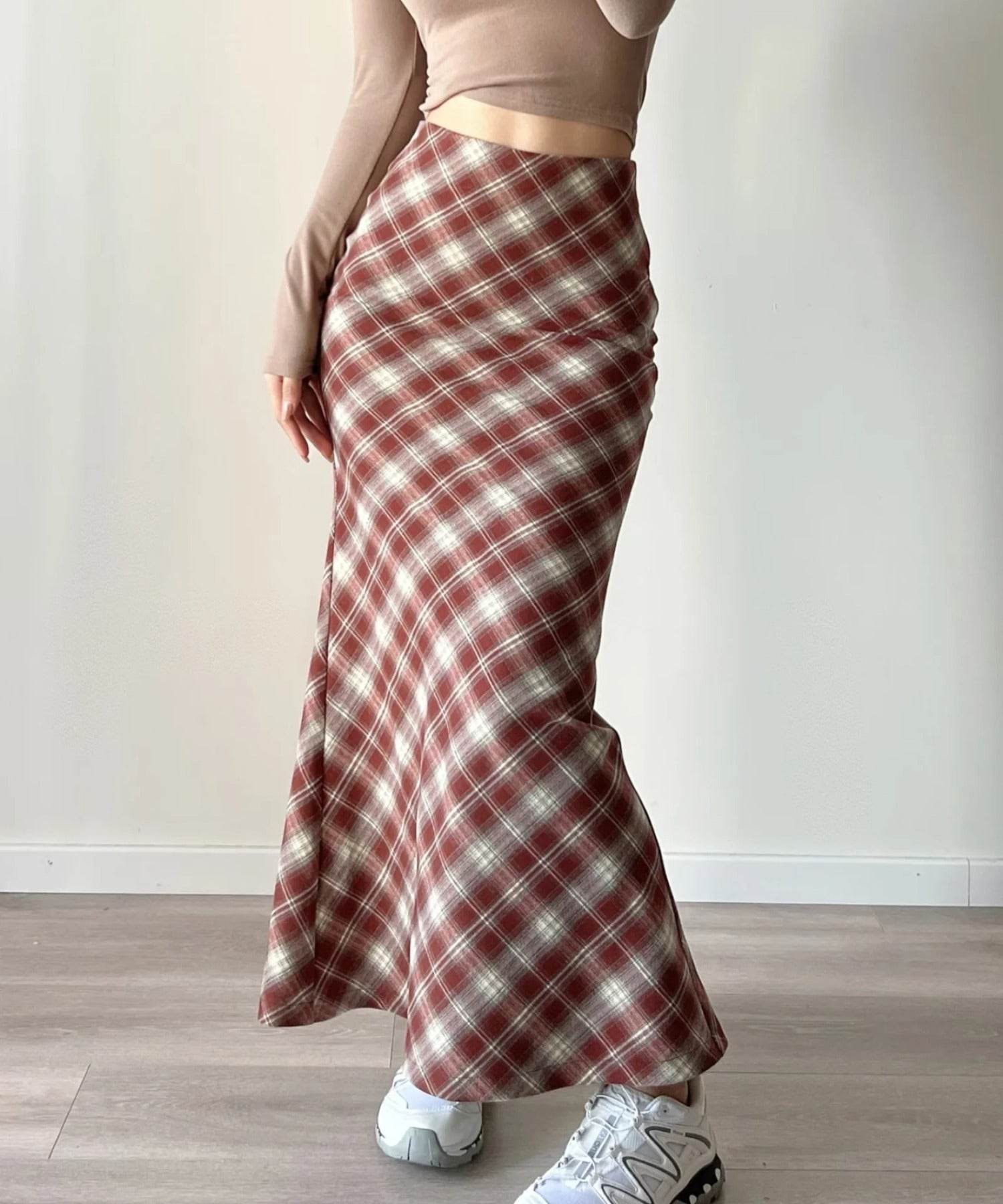 aimoha check pattern mermaid skirt