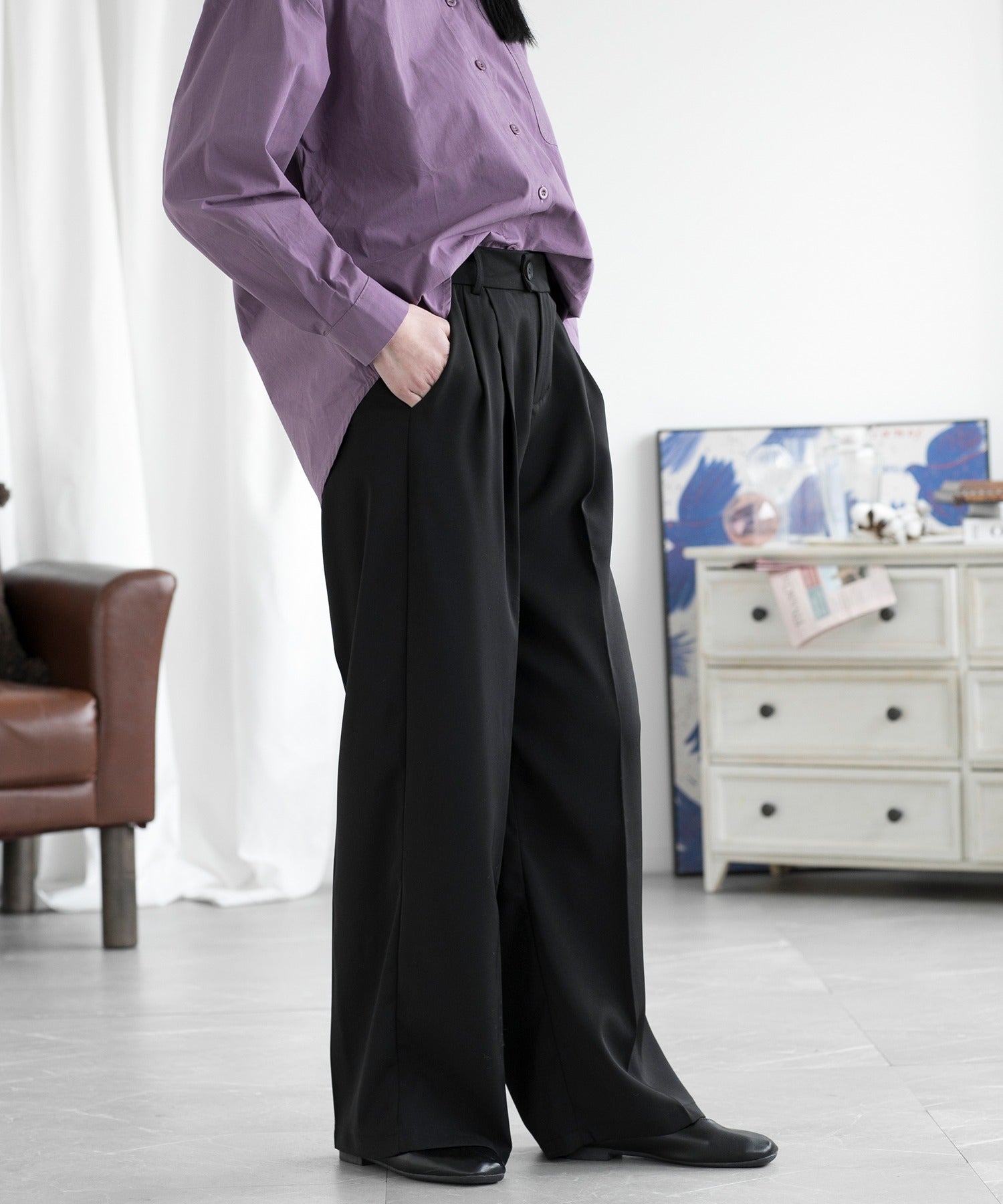 アイモハ aimoha ハイウエストタックワイドパンツ