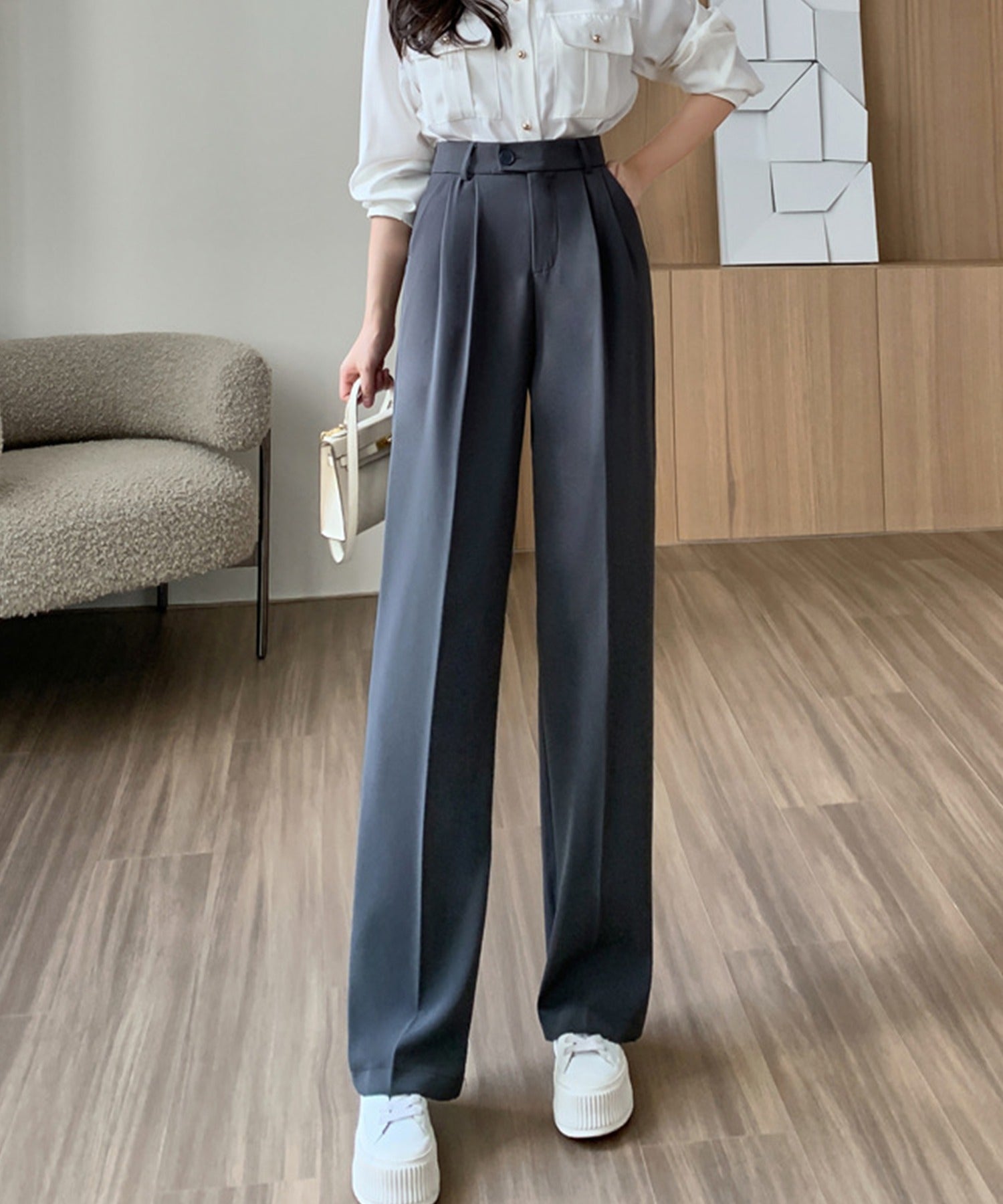 アイモハ aimoha ハイウエストタックワイドパンツ