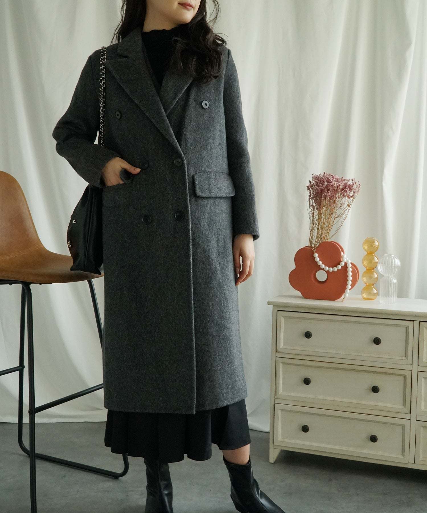 Aimoha aimoha -select-/ Wool Long Coat + Vest 2-Piece Set