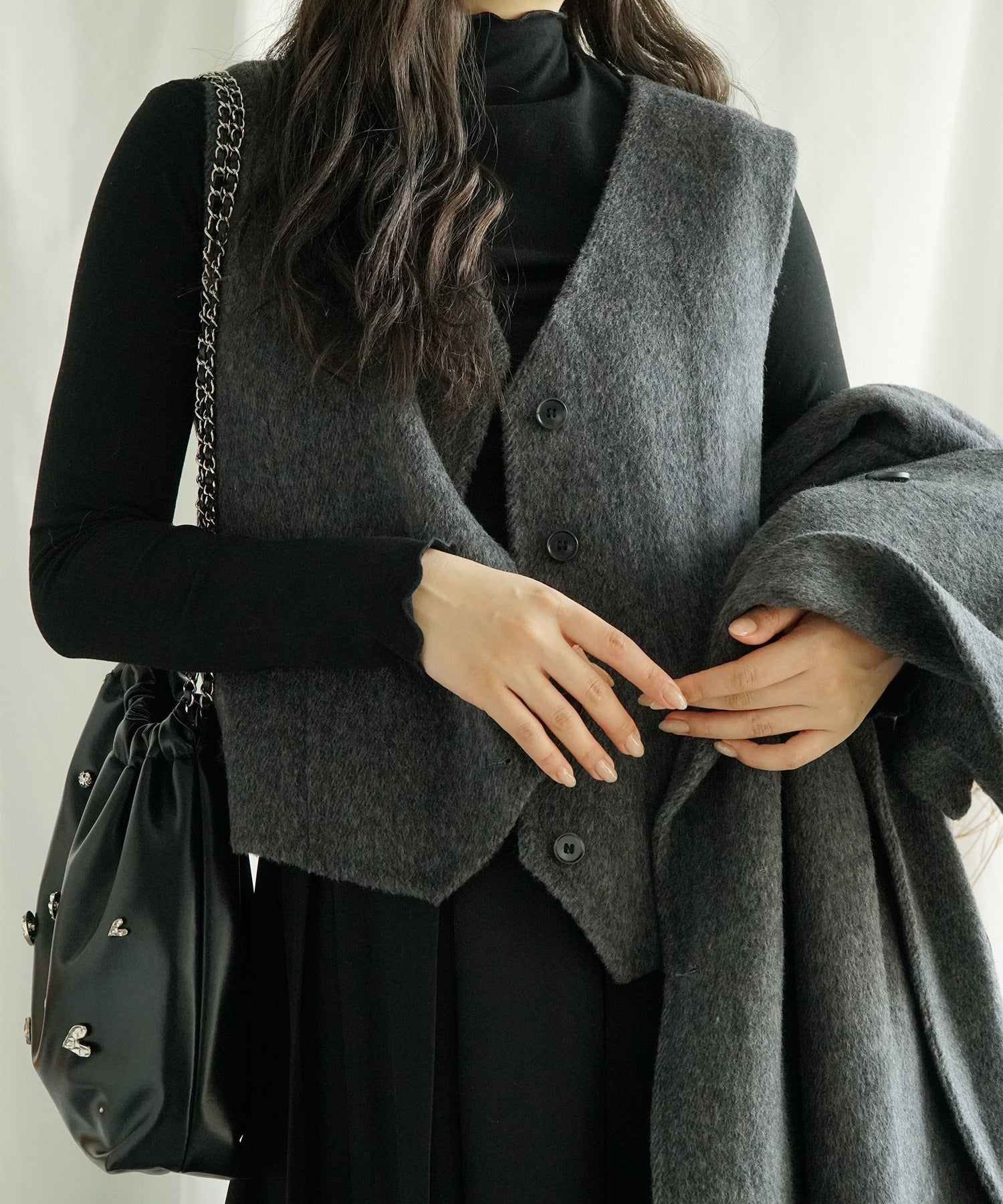 Aimoha aimoha -select-/ Wool Long Coat + Vest 2-Piece Set
