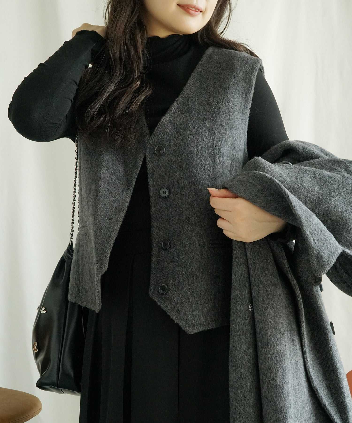 Aimoha aimoha -select-/ Wool Long Coat + Vest 2-Piece Set