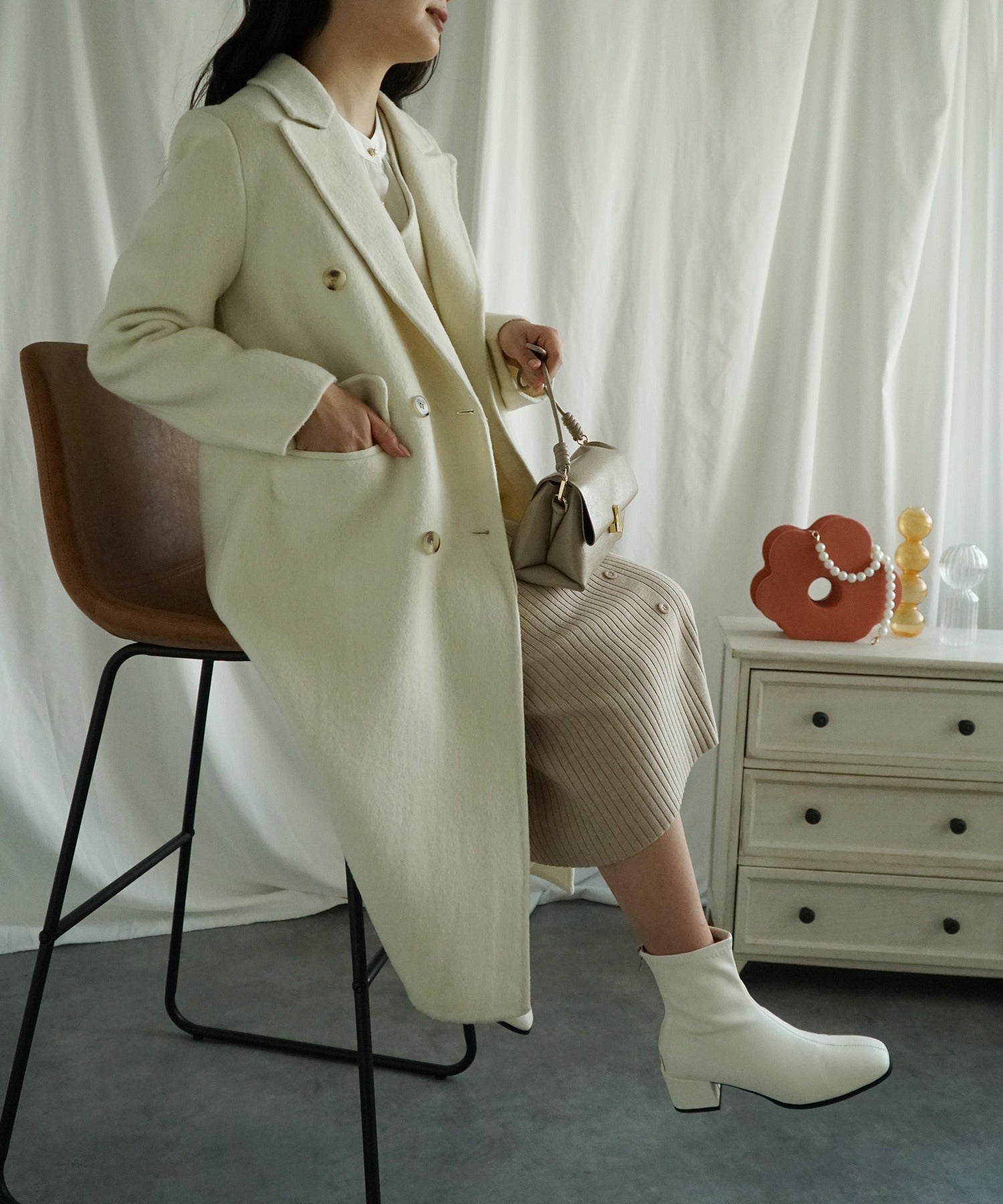 Aimoha aimoha -select-/ Wool Long Coat + Vest 2-Piece Set