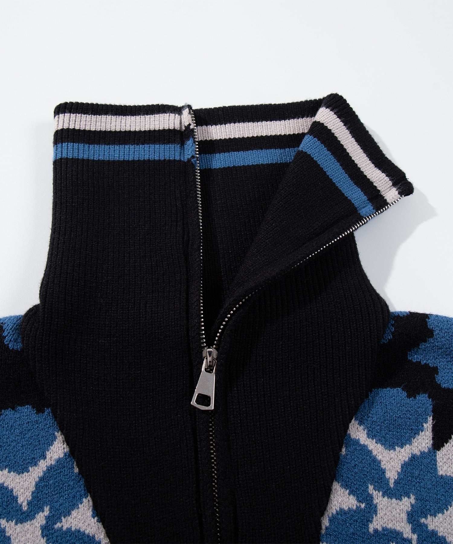 aimoha HOOK -original- Retro-style Geometric Pattern Half-Zip Knit Pul