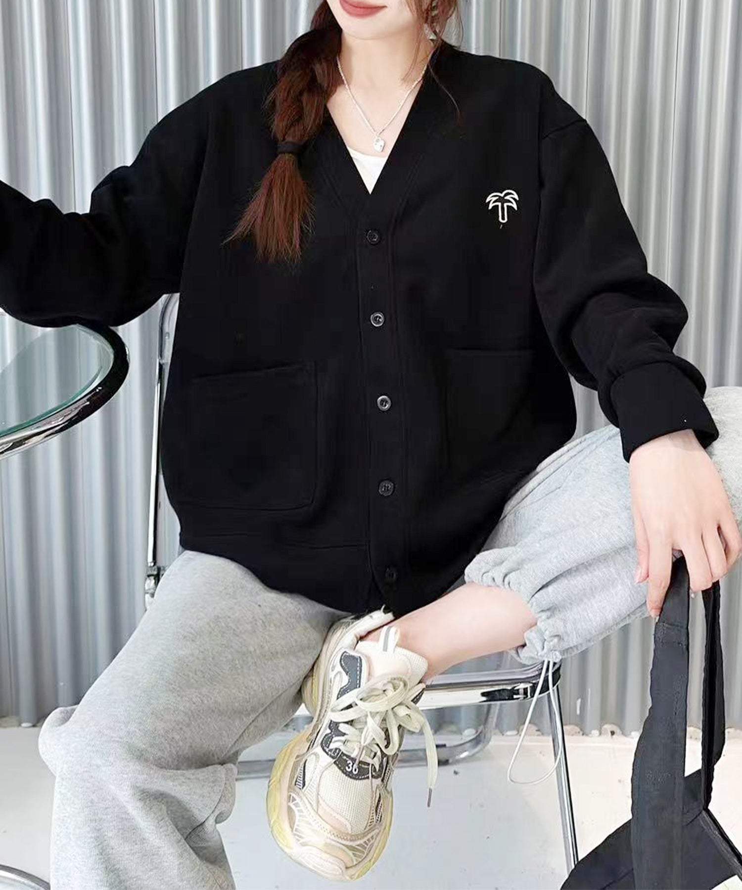 アイモハ aimoha aimoha -select-/Vネックスナップボタンブルゾン