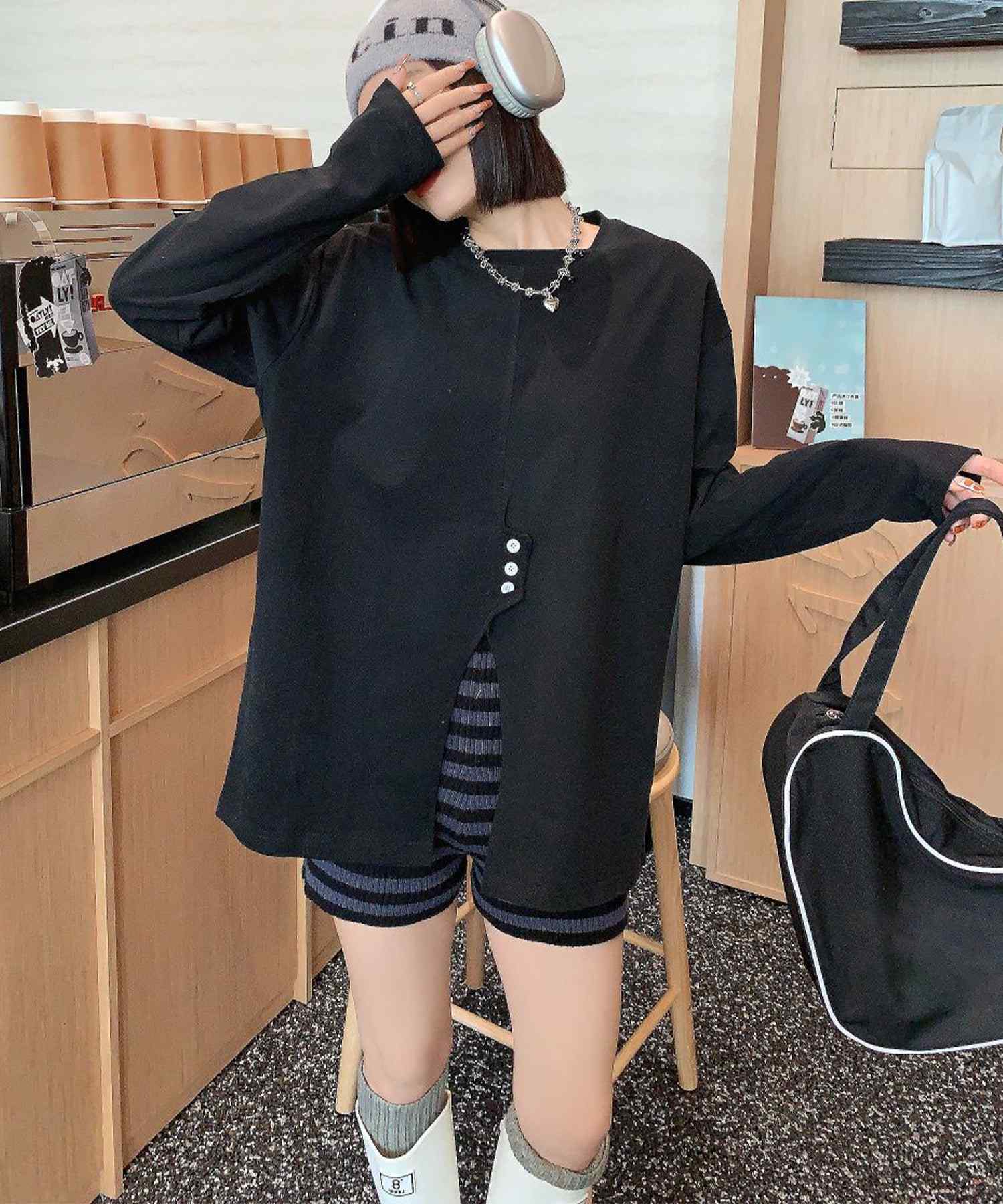 アイモハ aimoha aimoha -select-/フロントスリットデザインTシャツ